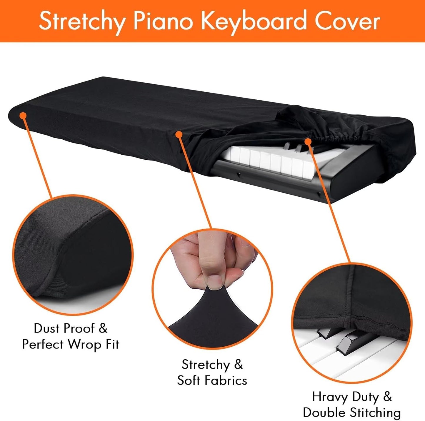 88 Keys Piano Keyboard Dust Cover, Music Dirt Proof Stretchy Electronic Keyboard Cover With Durable Elastic & Cord Lock Must Have Piano Accessories