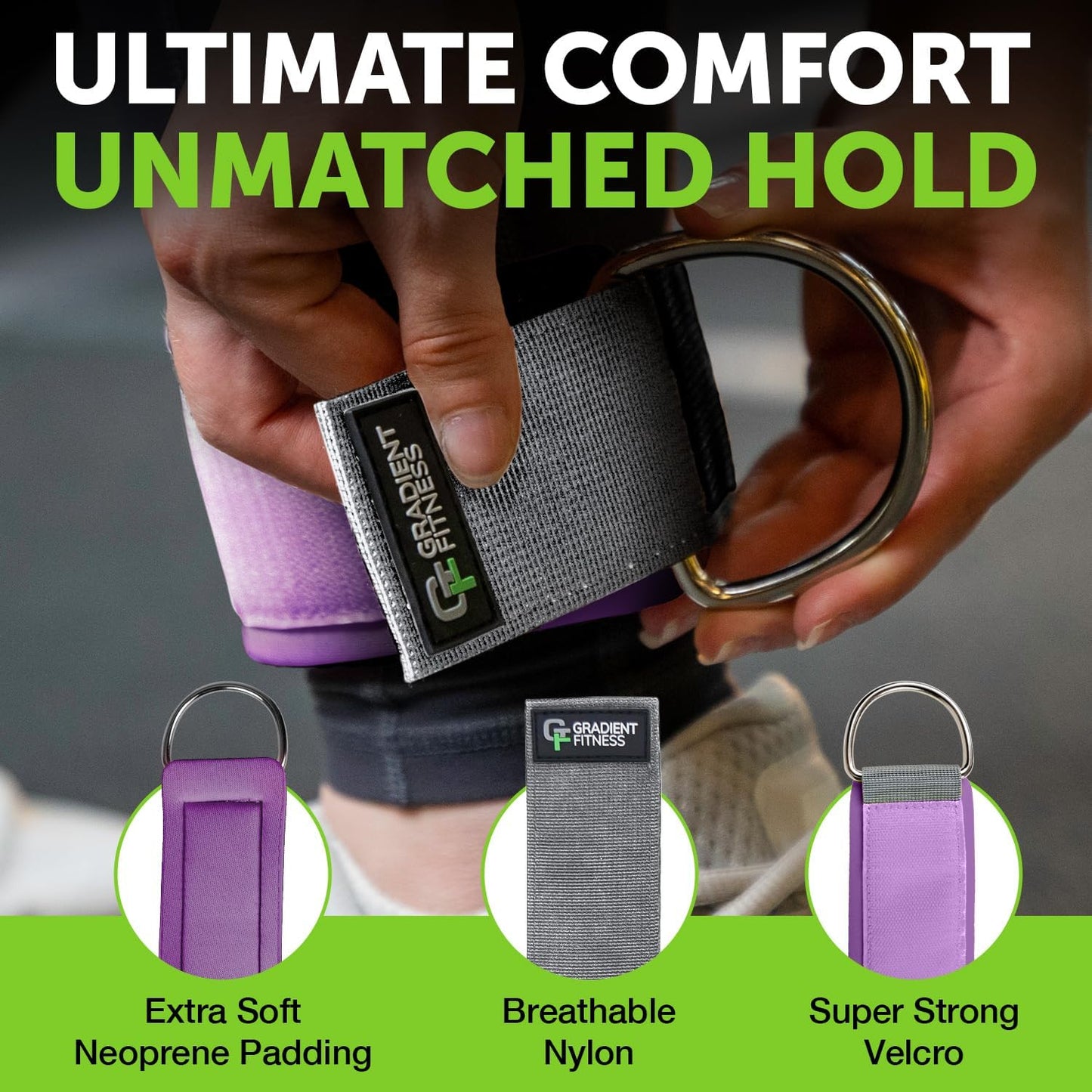 Gradient Fitness Ankle Straps (2 Pack) | Ankle Strap for Cable Machine, Ankle Bands for Working Out, Cable Ankle Strap