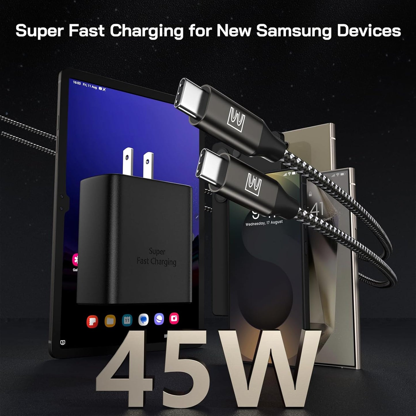 45W Super Fast Charger Type C, [2 Pack] 45 Watt USB-C Charger PD/PPS Wall Charging Block for Samsung Galaxy S25 Ultra/S25+/S25/S24/S23 Ultra/S23+/S22 Ultra/S22+/S20 Ultra, Tab S8(with 2X 3.3ft Cable)