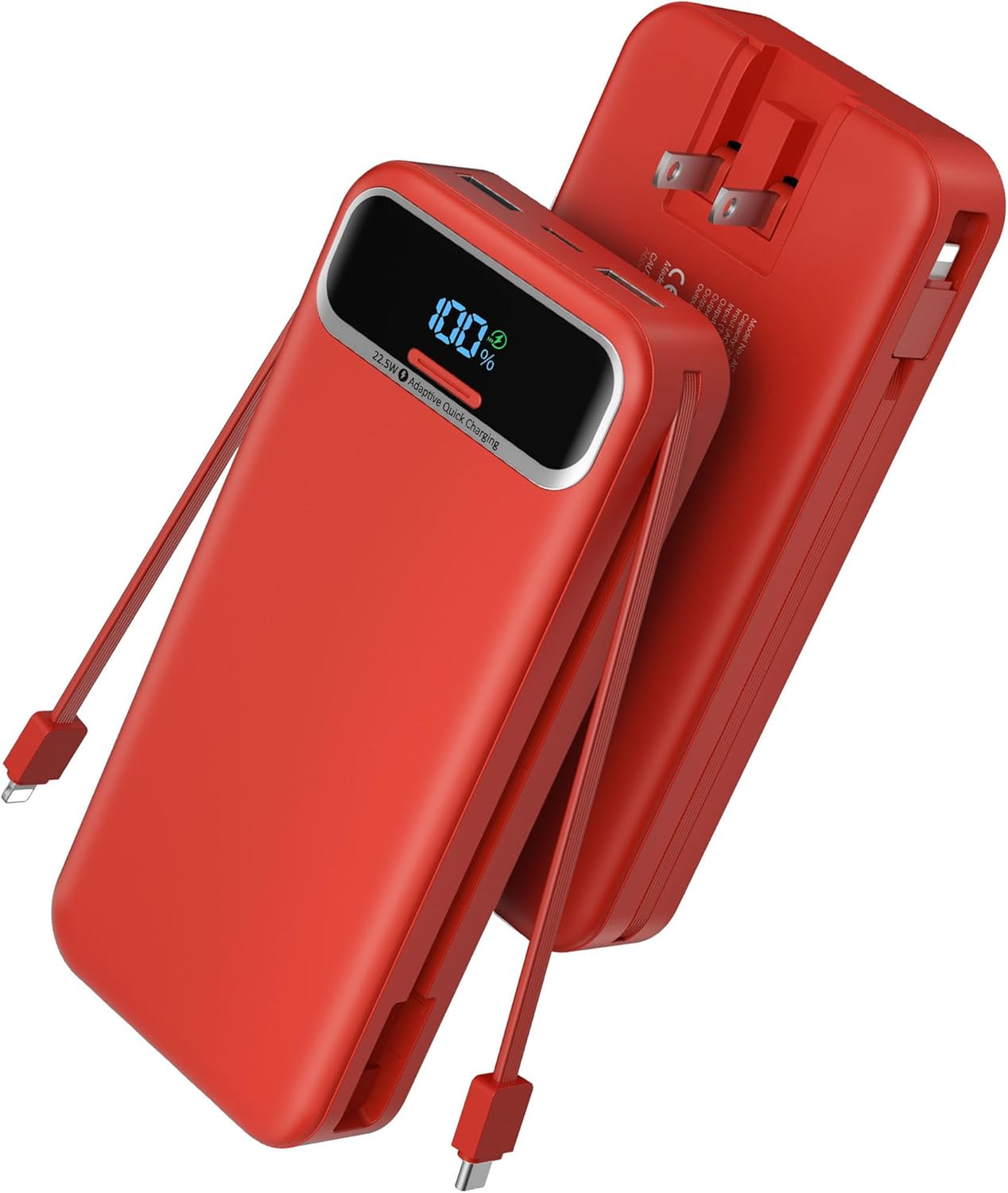 Portable Charger Power Bank with Built in Cables and AC Wall Plug,PD20W&SCP22.5W USB-C Super Fast Charging,20000mAh Travel Phone Charging,LED Display Battery Pack Compatible All iPhone Samsung etc