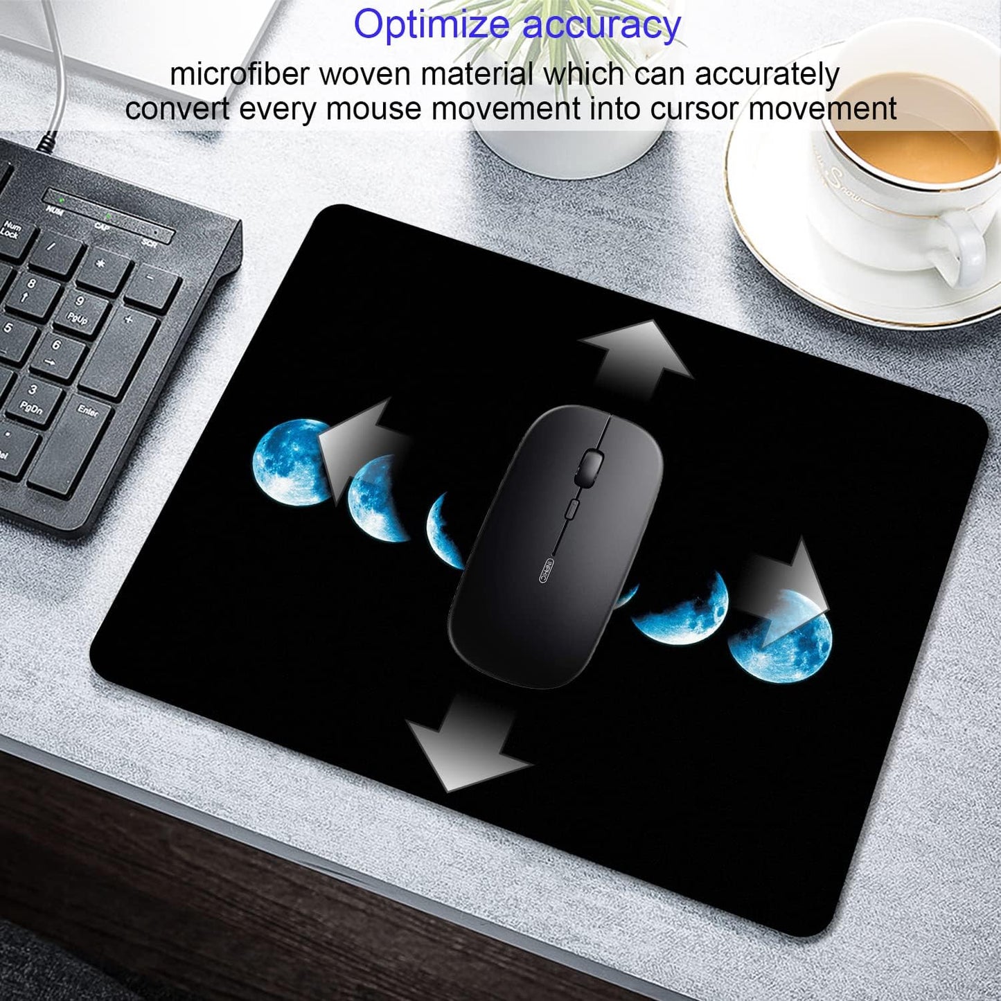 Starry Moon Mouse Pad Personalized Moon Phase Design Computer Laptop Non-Slip Rubber Mousepad 9.5x7.9 Inch