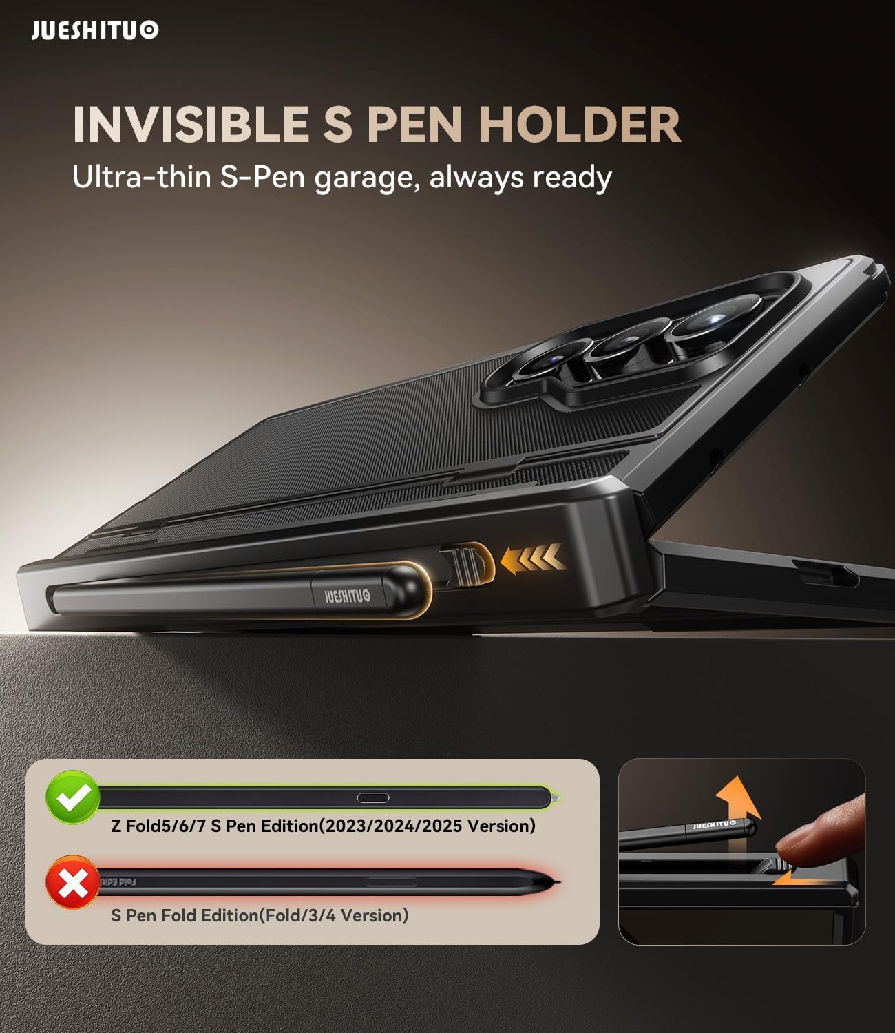 JUESHITUO for Samsung Galaxy Z Fold 7 Case with Privacy Screen Protector, Built-in S Pen Slot(No Pen) & MagSafe, Military Shockproof Cover for Z Fold 7, Hidden Kickstand, Hinge Protection, Black