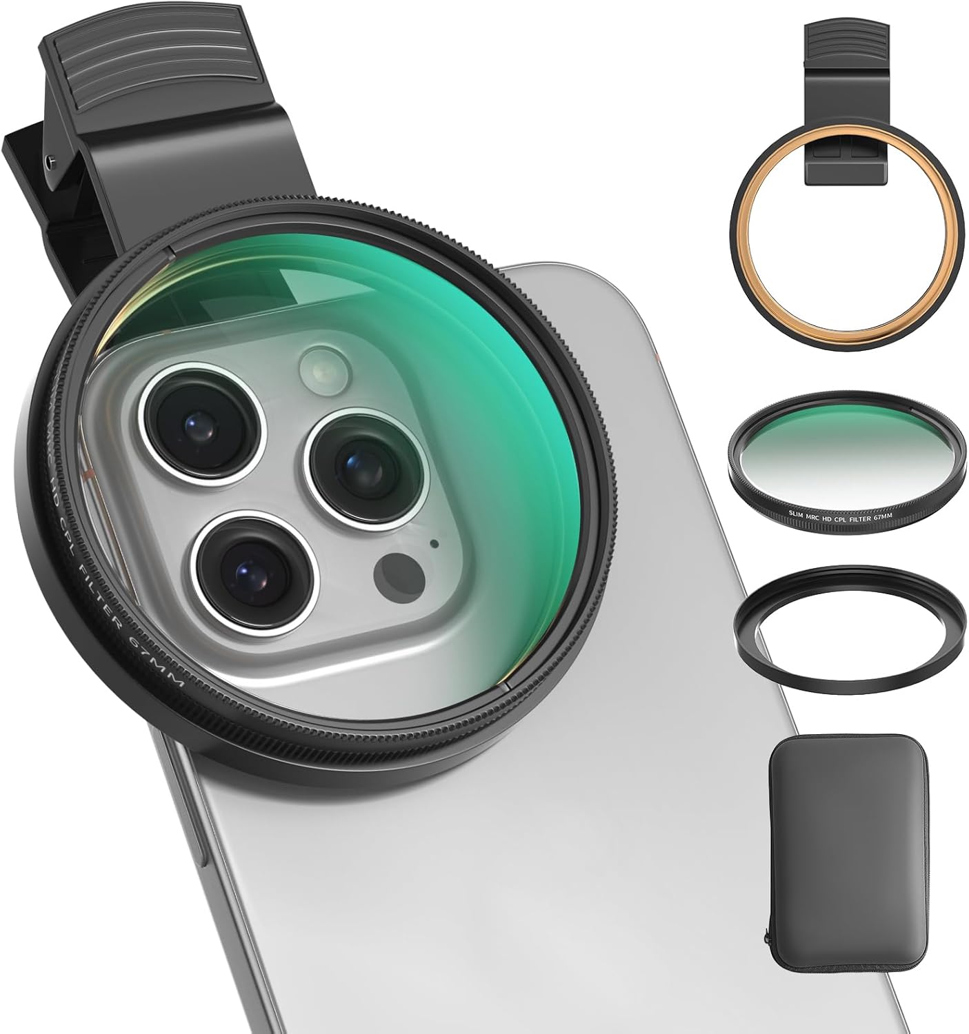 67mm CPL Filter for Phone/DSLR, HD Circular Polarizer Polarizing Filter with Universal Clip, Adapter Ring, Lens Attachment for iPhone 16 15 14 13 12 Samsung Galaxy Pixel and Other Smart Phones/Camera