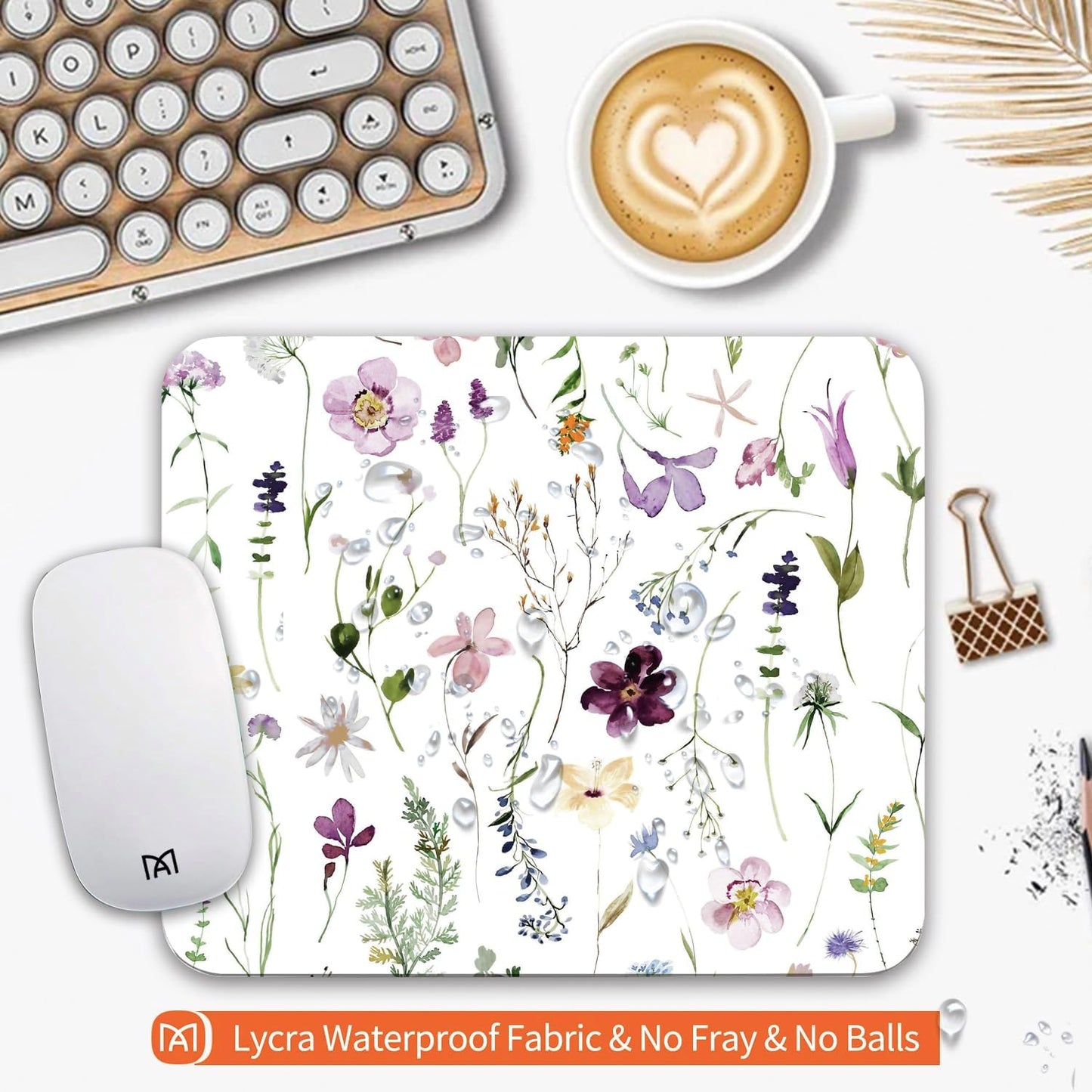 Square Mouse Pad Beautiful Flowers Plants, Personalized Premium-Textured Custom Mouse Mat Design, Washable Mousepad Cloth, Non-Slip Rubber Base Computer Mouse Pads for Wireless Mouse