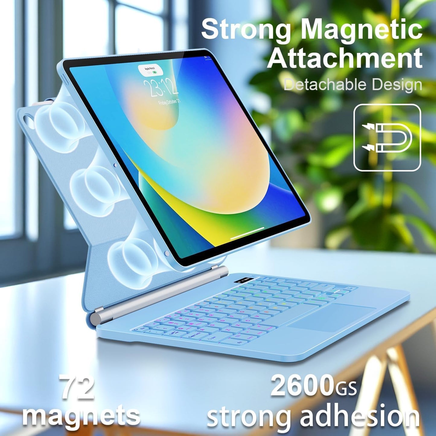 for iPad 9th Generation Case with Keyboard,Magic Style Keyboard Case for iPad 9th/8th/7th Gen 10.2 inch - Floating Cantilever Magnetic Stand Multi-Touch Trackpad (Sky Blue)