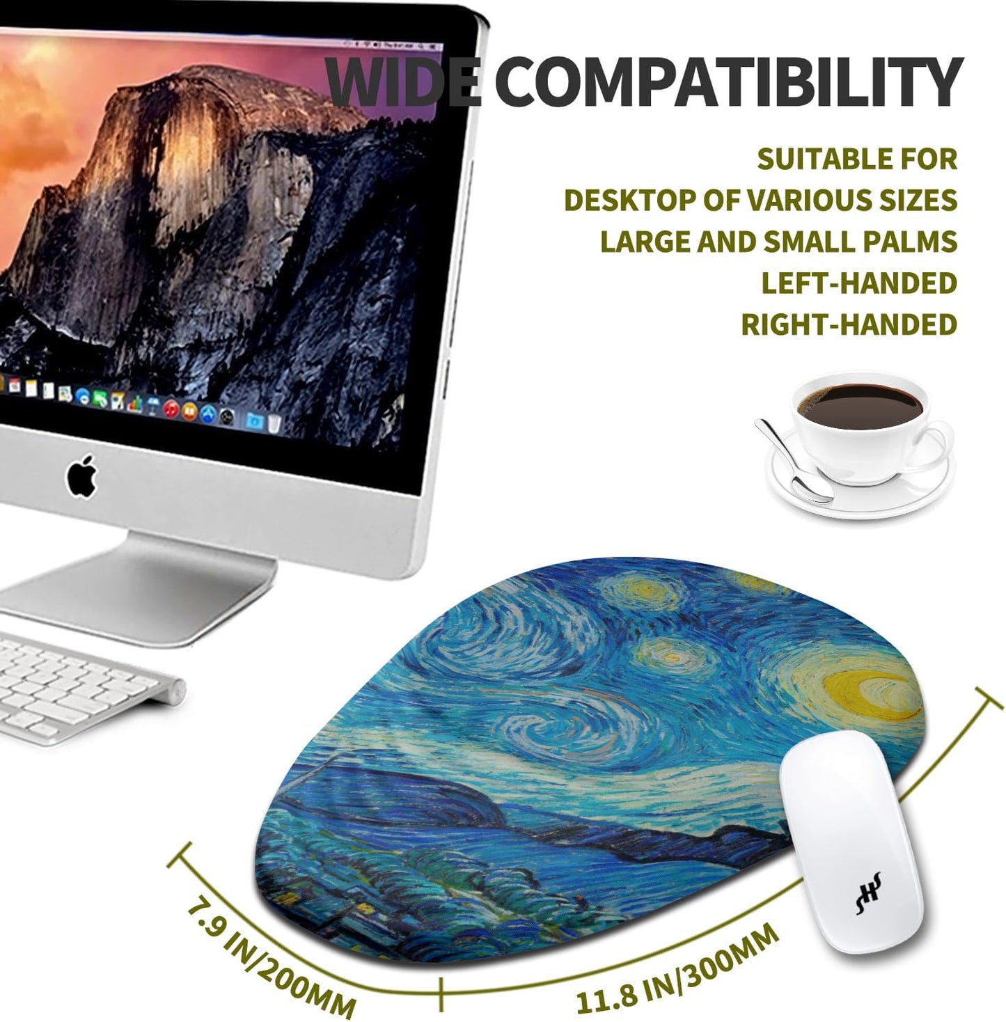 Hokafenle Ergonomic Mouse Pad Wrist Support, Terraced Slope Carpal Tunnel Wrist Pad for Mouse with Unibody Memory Foam, Wrist Rest Pain Relief Mousepad (Starry Night, 11.8x7.9 in)