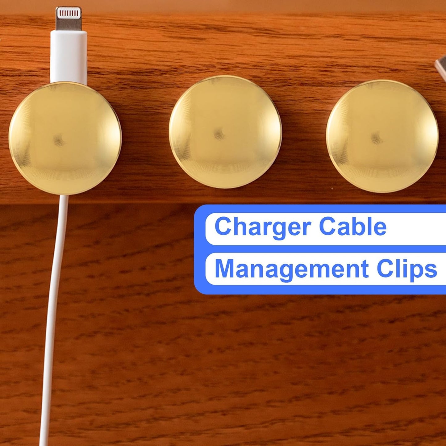 1 Sets Charger Holders for Cords, Gold Color Adjustable Cable Anchor Holders, Adhesive Metal Cord Clips, Cable Management Wire Organizers for Desk, Office, Nightstand