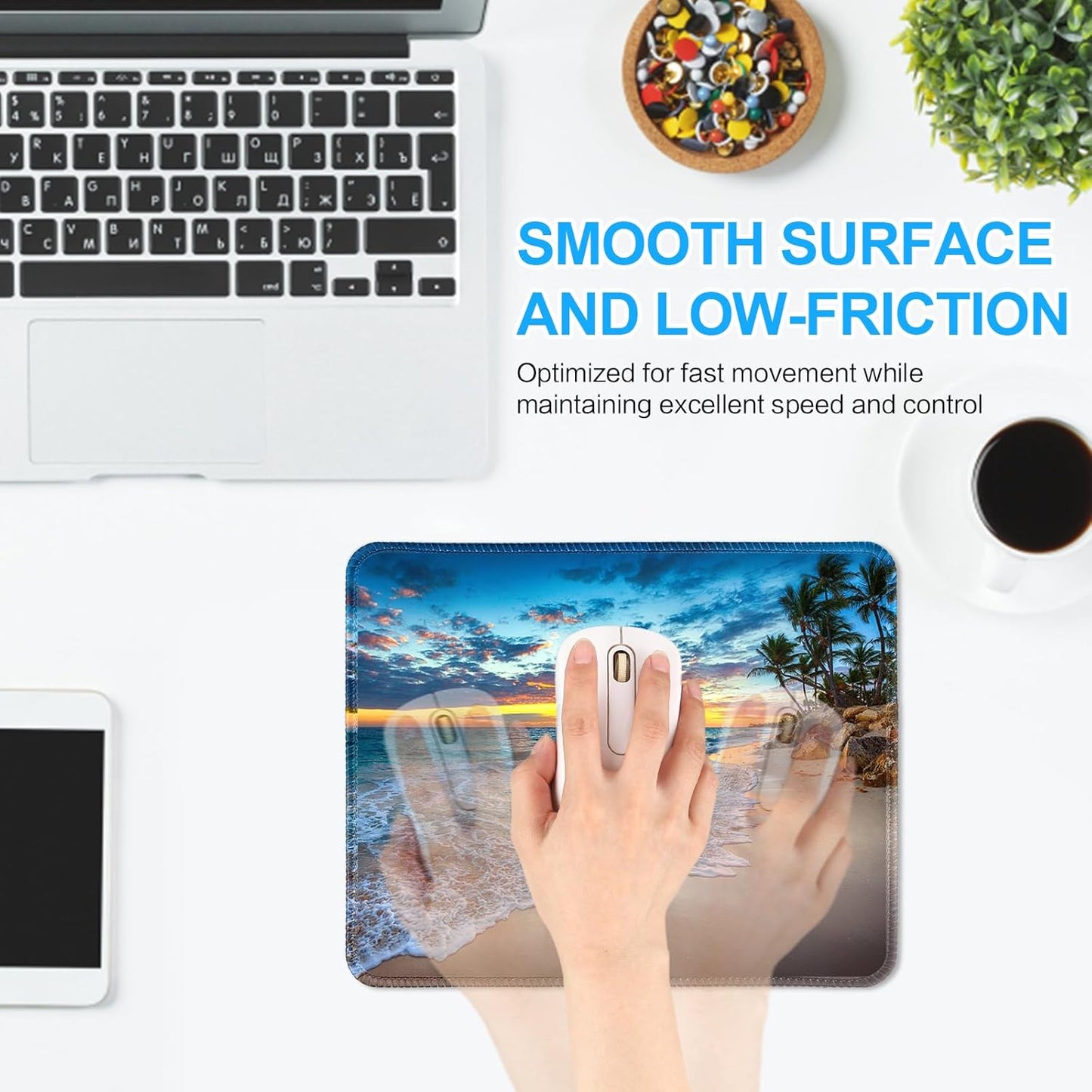 3 Pack Small Mouse pad Beach Square Mouse Mat for Wireless Mouse Office Computer Mousepad for Desk Mat Laptop with Non-Slip Rubber Base (Sea)