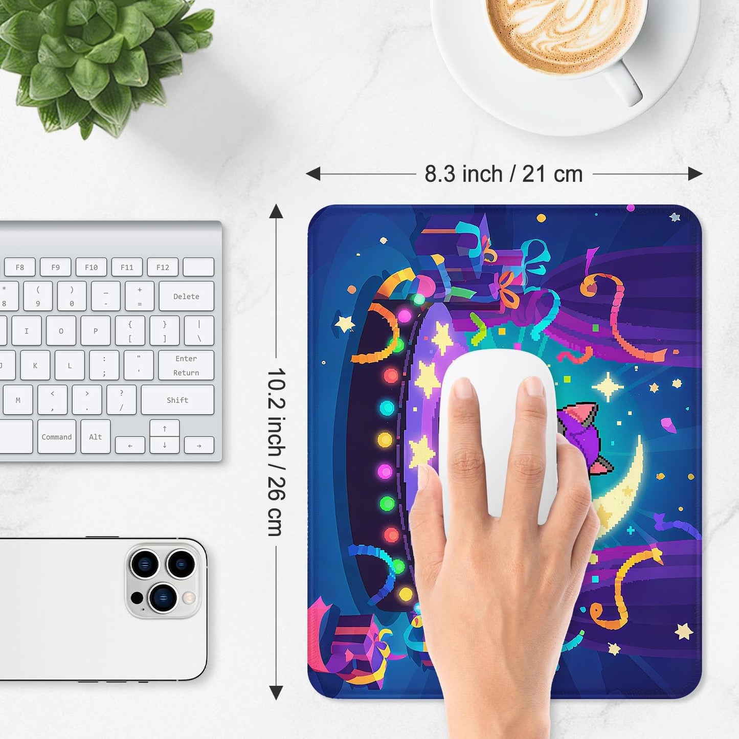 ITNRSIIET Mouse Pad Non-Slip Rubber Base Smooth Surface Stitched Edges Waterproof Durable Compatible with All Mice for Office & Gaming, Desk Accessory, 10.2x8.3x0.12 inch, PixelPartyCat