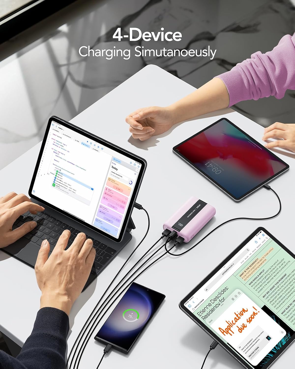 VRURC Power Bank,20000mAh Portable Charger Fast Charging,Compact Travel Essentail,4 Outputs 3 Inputs Battery Pack USB C for iPhone Series,Samsung,Android-Purple