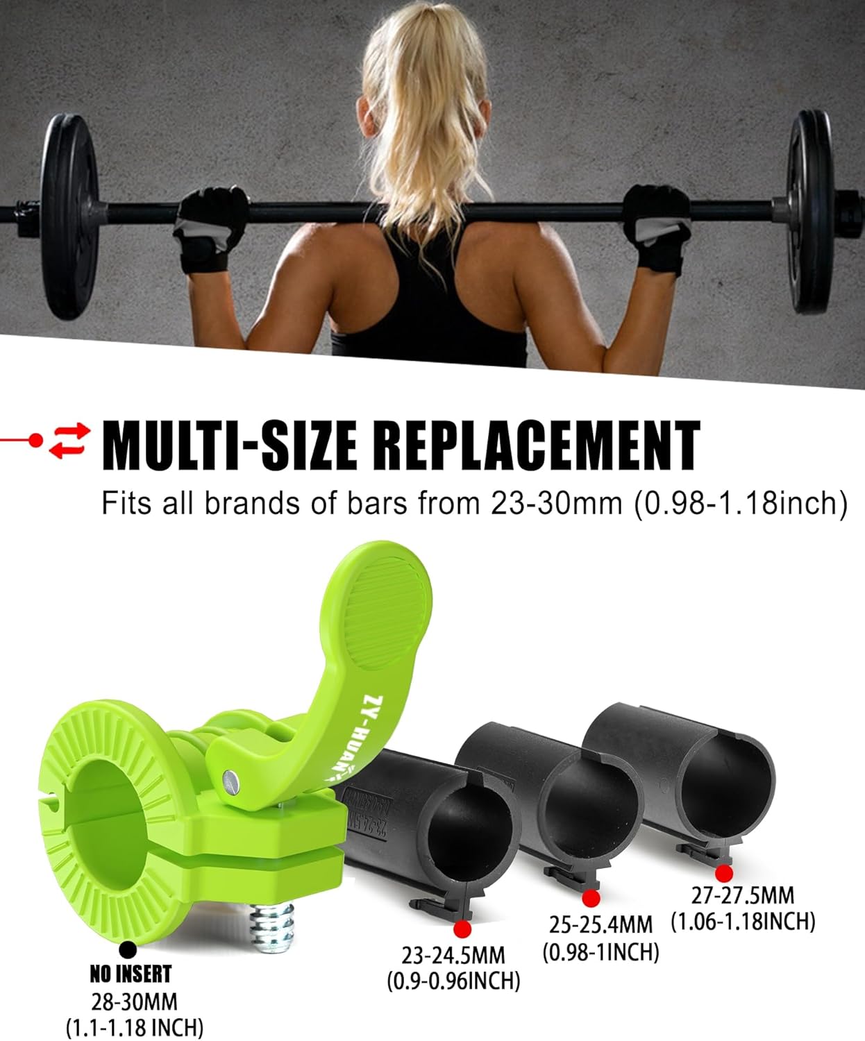 Pro Barbell Clips 1 inch Barbell Clamps 0.9-1.18inch Quick Release Weight Clips for Bars Multi-Size Adjustable Olympic Barbell Clamps