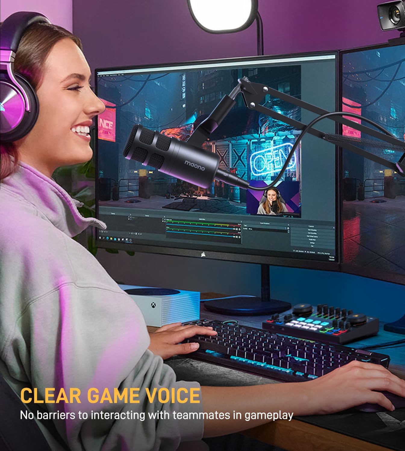 MAONO XLR Podcast Dynamic Microphone, Cardioid Studio Mic with Boom Arm for Vocal Recording,Streaming,Gaming, Voice Isolation Technology, Metal Mic, Works for Audio Interface, Mixer-PD100S