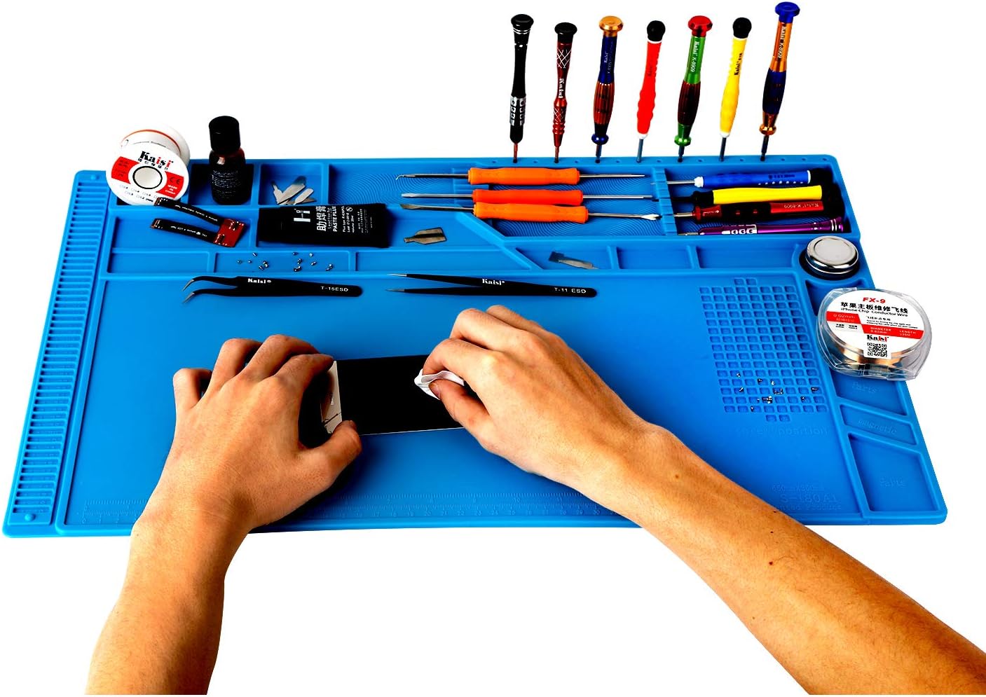 Kaisi S-180 Large Silicone Soldering Mat Magnetic Repair Work Mat, Heat Resistant Insulation Large Platform Station Pad for Soldering, Electronics, Computer Repair, Size 21.6 x 13.8 inch