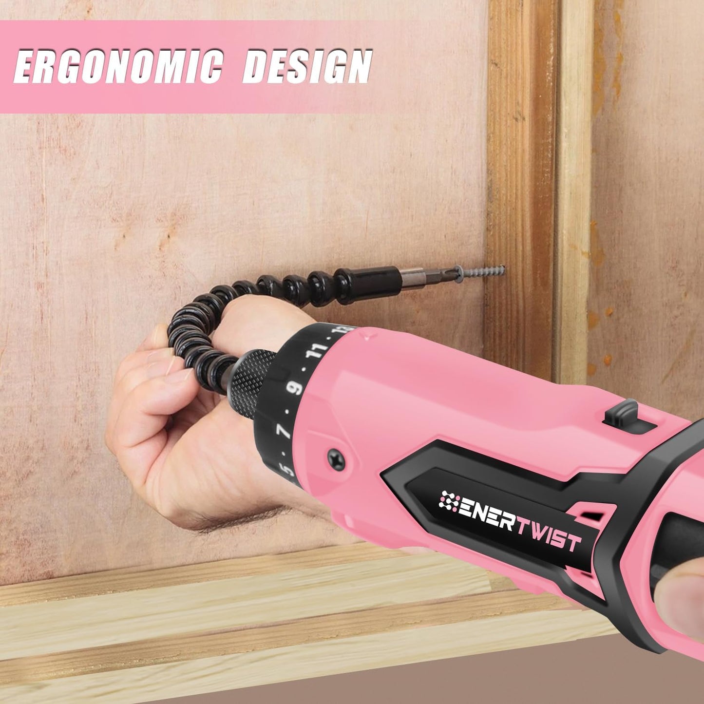 Enertwist Electric Screwdriver, 8V Max 10Nm Pink Cordless Screwdriver Rechargeable Set with 82 Accessory Kit and Charger in Carrying Case, 21+1 Cluth, Dual Position Handle, LED Light