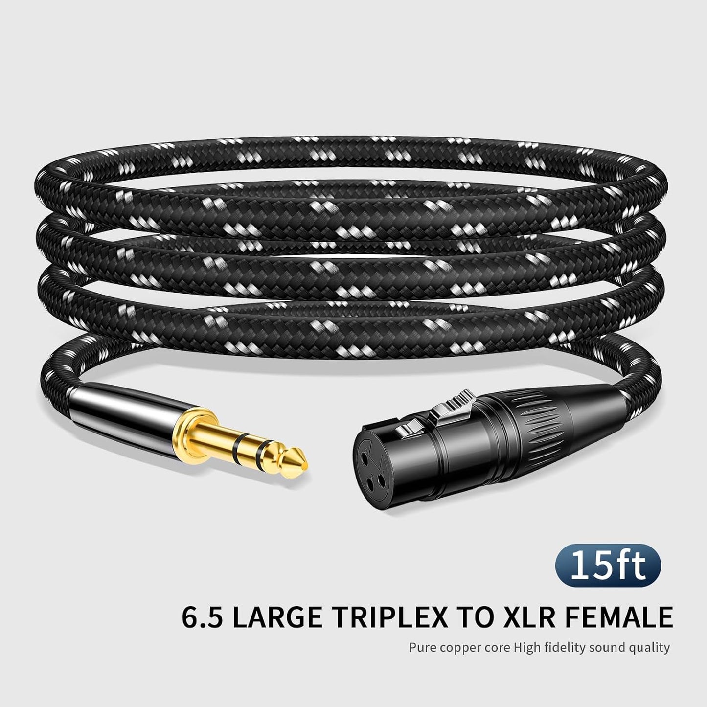 Kumiho XLR Female to 1/4 Inch 6.35mm TRS Stereo Cable Hi-Fi Balanced Bi-Shielded Interconnect Patch Cables for Microphones, Amplifiers, Mixers, Speakers 15FT