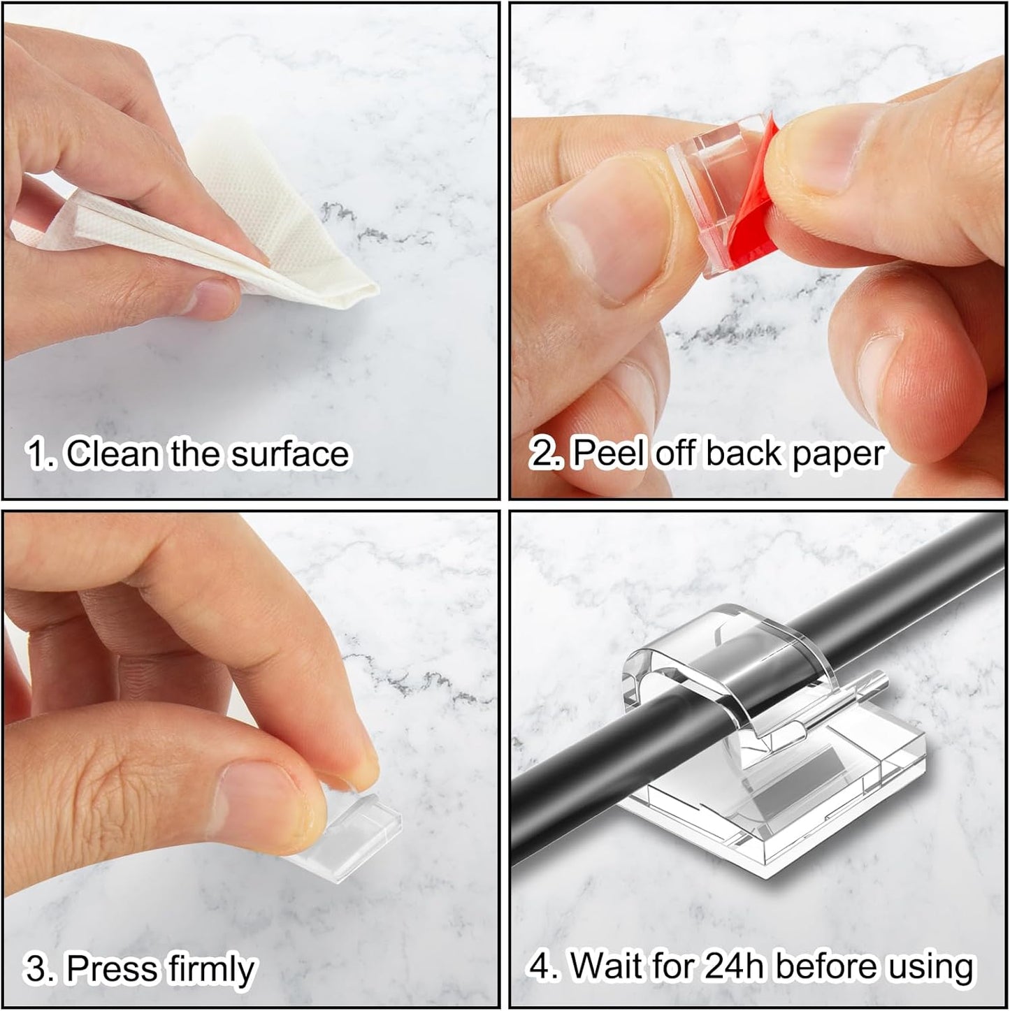 200 Pcs Cable Clips, Adhesive Cable Organizer Cord Holder Wire Clip Wire Management Self Adhesive Hooks Wire Holder for Office, Home(Transparent, 200PCS)