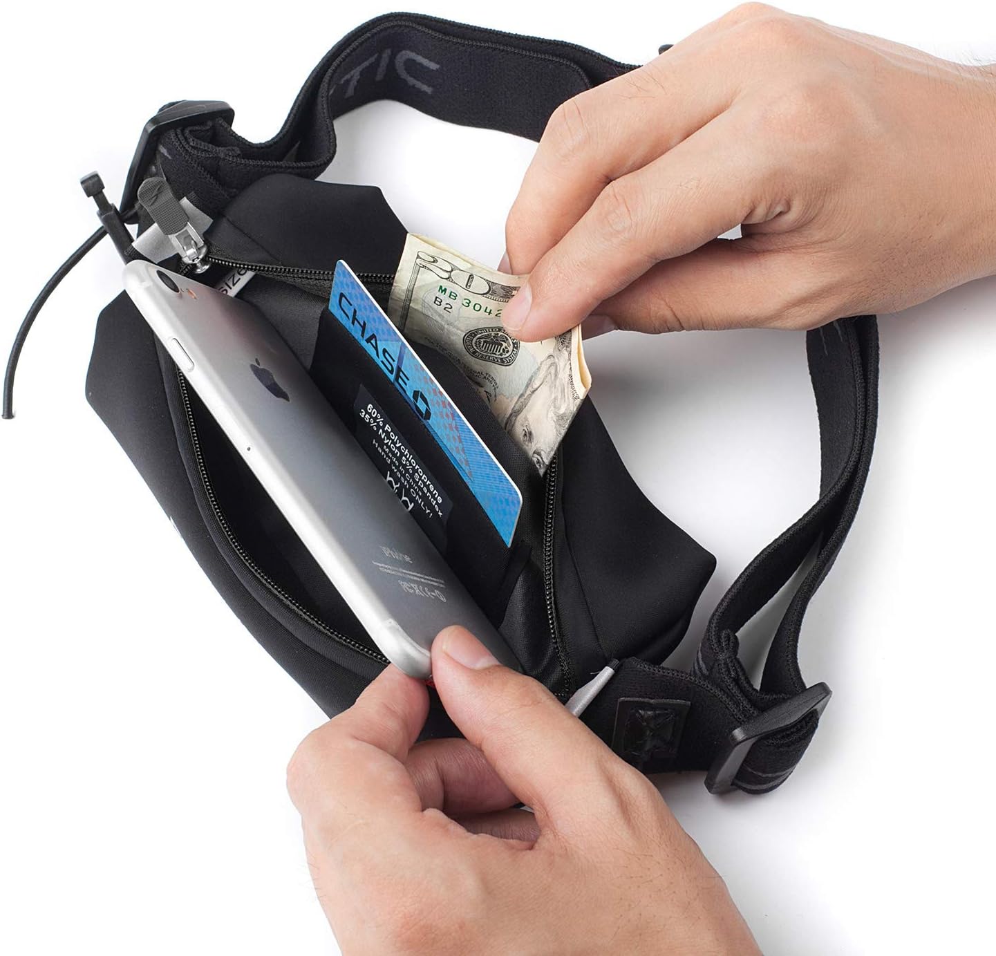 Fitletic Neo Race Belt, Black | Unique No Bounce Design for Marathon, Triathlon, Trail, 5k, 10k | Running Belt | N01R-01