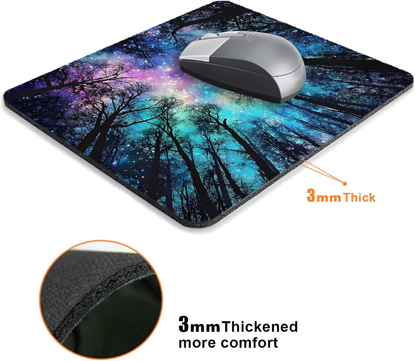 Black Night Sky Forest Mouse Pads for Desk, Portable Wireless Computer Mouse pad Small Design with Women, Non-Slip Rubber Base Laptop Mousepad 9.5" x 7.9" Smooth Surface for Office & Travel