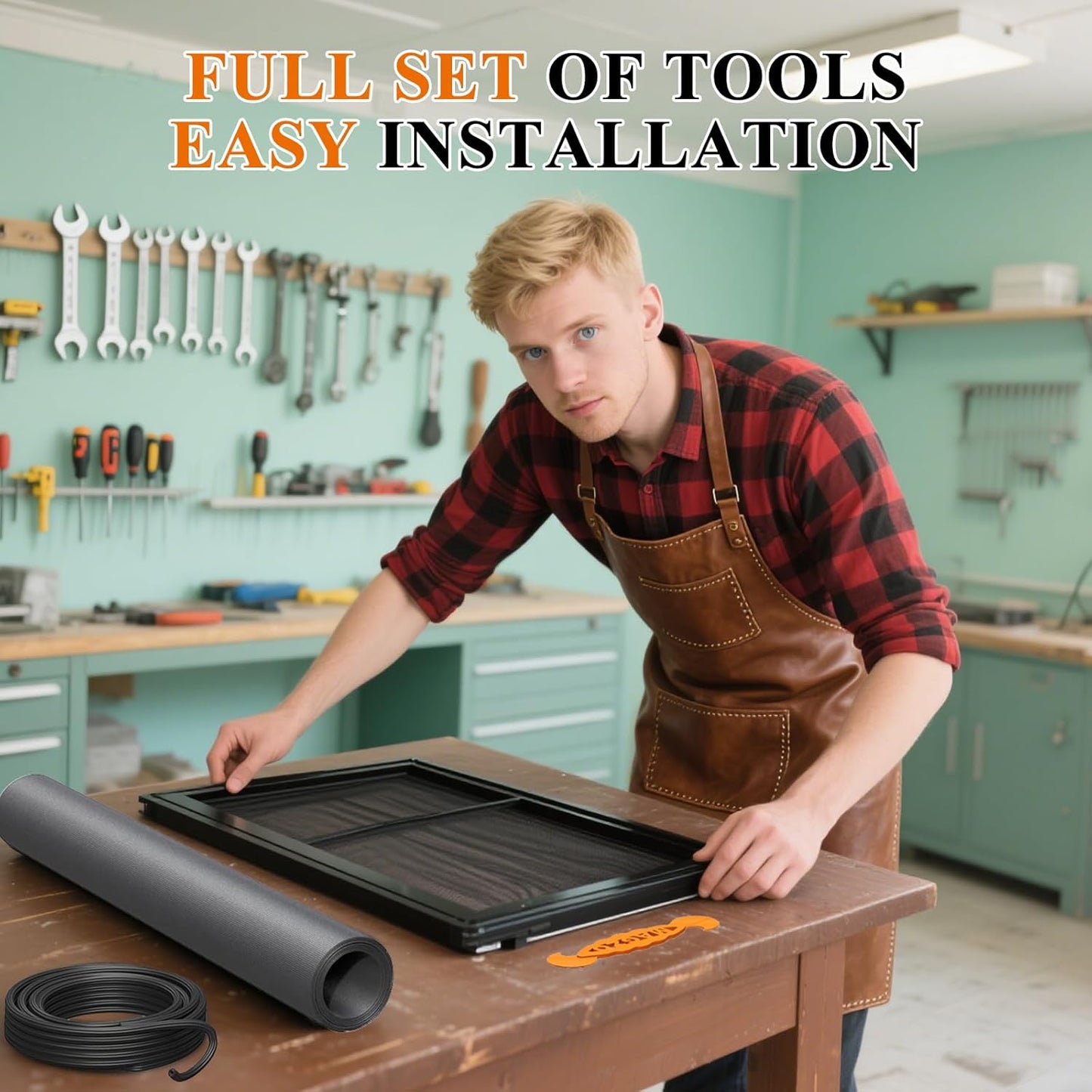 MAGZO Window&Door Screen Replacement Kit, 86" W x 196" L, with Retainer Spline(Total 65.6 FT) and Press-Fit Roller Tool, Polyester Scratch-Proof, Adjustable Mesh for Windows&Doors&DIY Projects, Grey