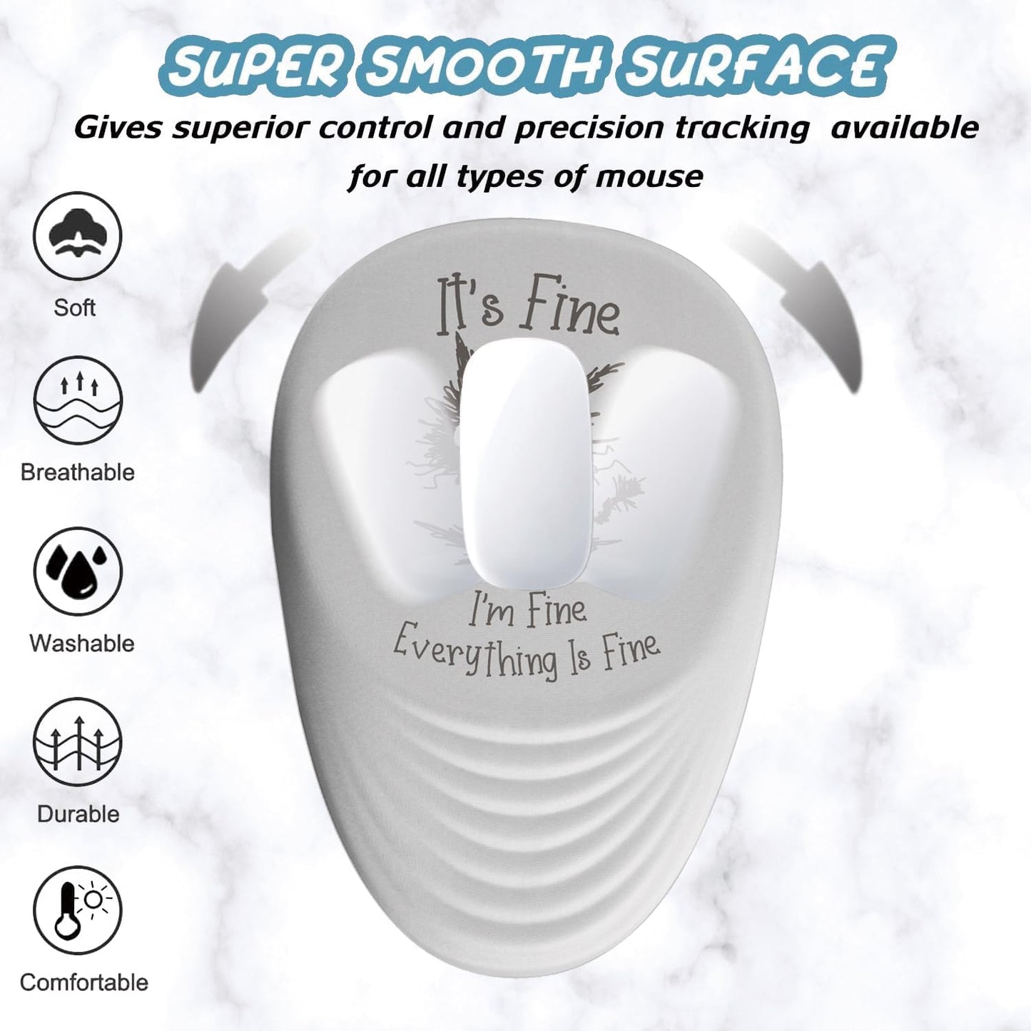 Mouse Pad, Ergonomic Mouse Pad with Wrist Rest Support and Non-Slip PU Base, Desktop Mousepad for Pain Relief, Computer, Office & Home, Grey Cat I'm Fine