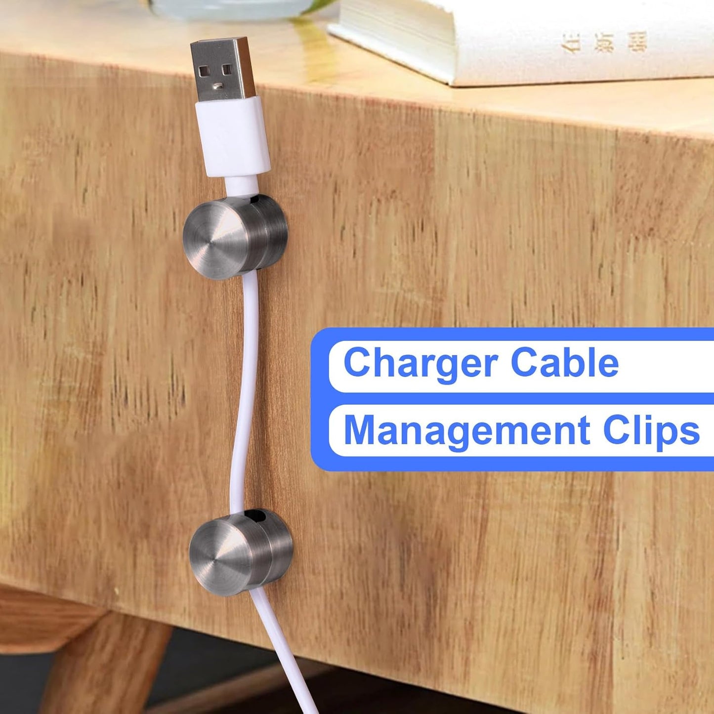2 Sets Charger Holders for Cords, Black Adjustable Cable Anchor Holders, Adhesive Metal Cord Clips, Cable Management Wire Organizers for Desk, Office, Nightstand