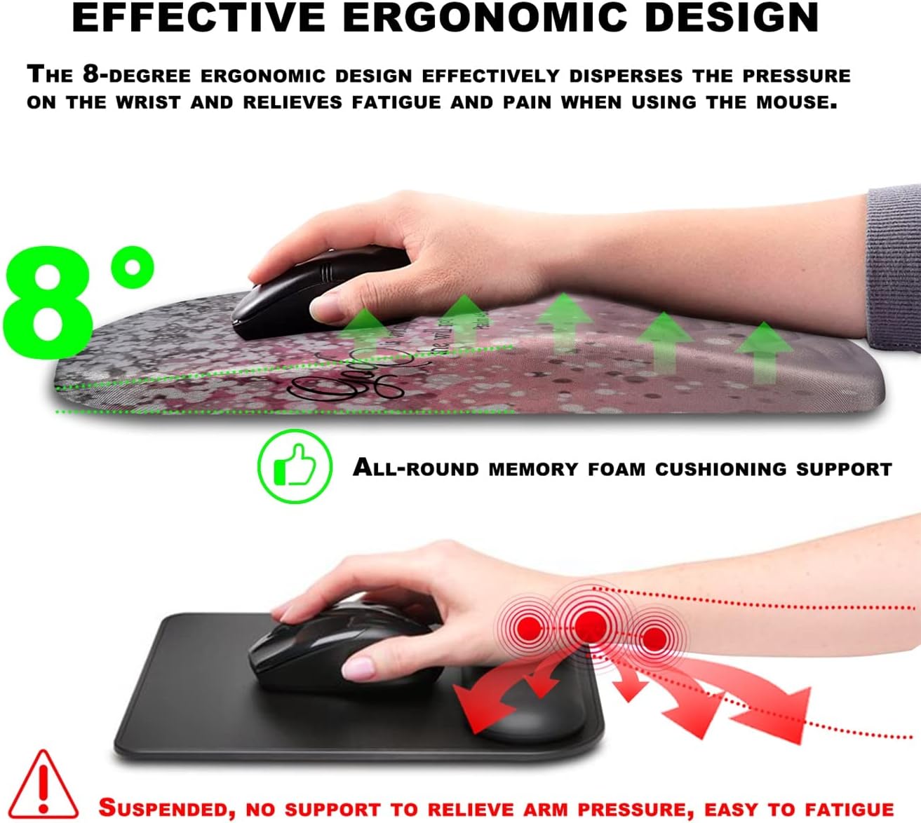 Mouse Pad Wrist Support, Ergonomic Mouse Pad with Massage Dot, Comfortable Computer Mouse Pad for Laptop, Wrist Rest Pain Relief Mousepad with Non-Slip PU Base for Office & Home, 12 x 8 in