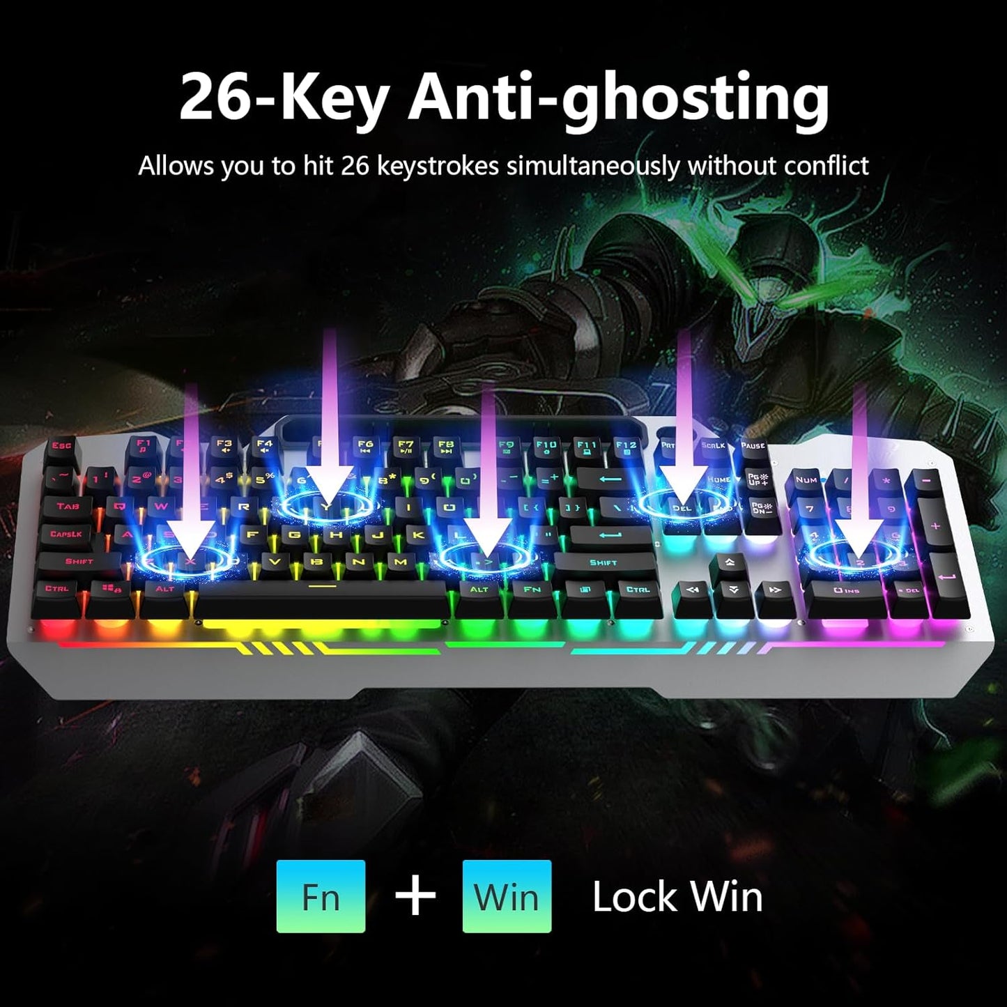 AULA Keyboard, T102 104 Keys Gaming Keyboard and Mouse Combo with RGB Backlit Number Pad, All-Metal Panel Waterproof Light Up PC Keyboard, USB Wired Computer Keyboards Gaming for MAC Xbox PC Gamer