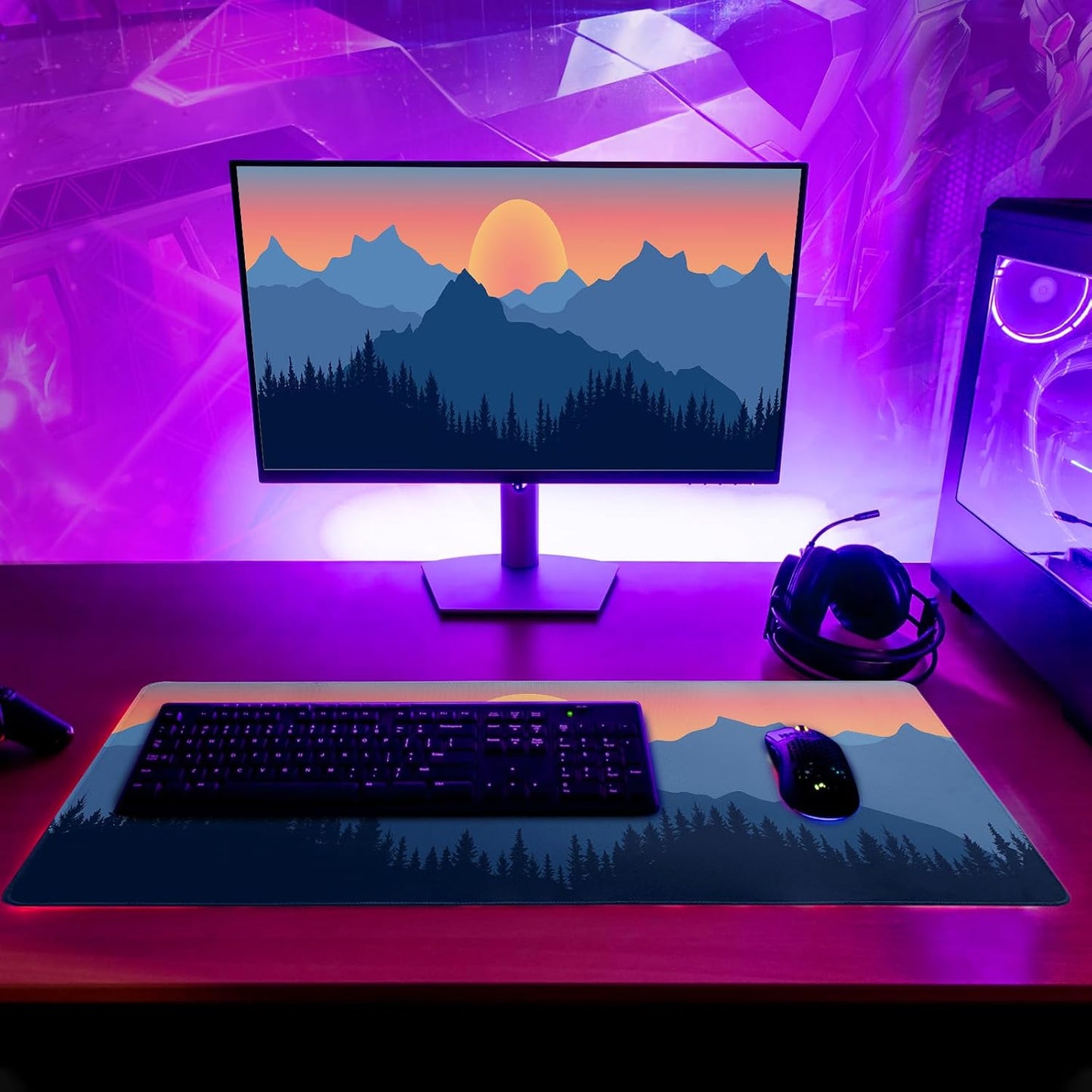 Japanese Mountain Landscape Gaming Mouse Pad Extended Large Mousepad with Nonslip Rubber Base Stitched Edges Laptop Computer Keyboard Desk Mat for Office Home and Game 31.5 X 11.8 Inch