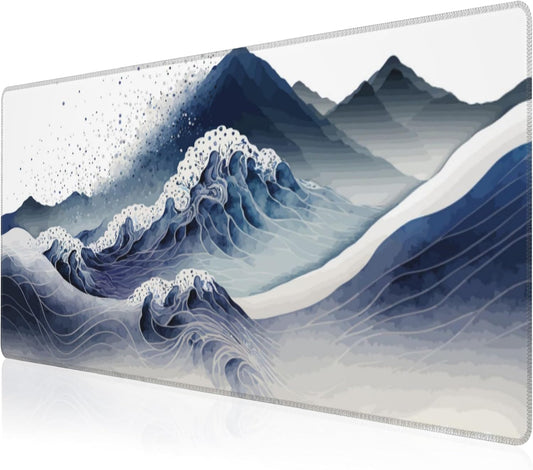 Mouse Pad, Large Watercolor Majestic Mountains Desk Mat, Extended Non-Slip Gaming Keyboard Mousepad Desk Pad, Thick Stitched Edges Waterproof Mouse Mat 31.5"x15.7" (Luxurious Mountainous Terrain)