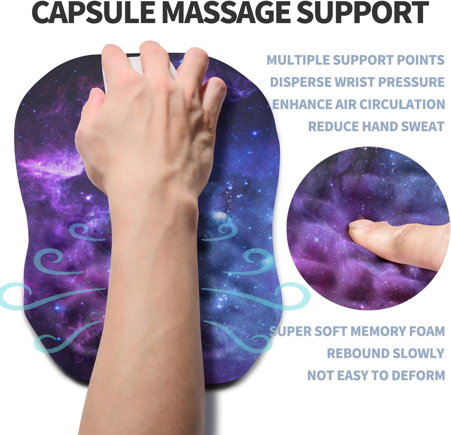 Ergonomic Raised Mouse Pad Wrist Support with Bilateral Slope Memory Foam Mousepad for Wrist Rest and Carpal Tunnel Pain Relief 11.8x7.9〃Galaxy