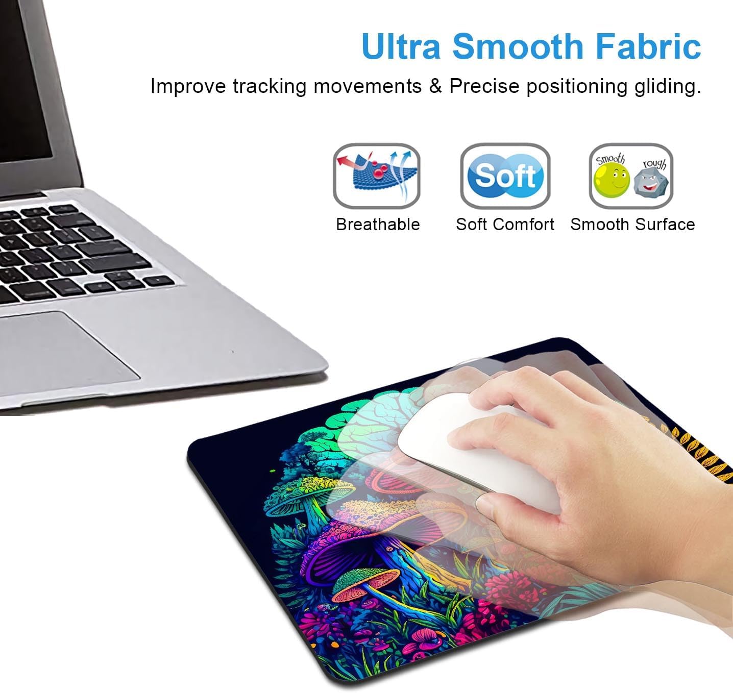 IMAYONDIA Psychedelic Mushrooms Mouse Pad, Colorfull Gaming Mouse Pad, Magical Forest Mousepad, Non-Slip Rubber Base Computer Mice Pad for School Home Office, 9.5 x 7.9 Inch, Aesthetic Modern Art