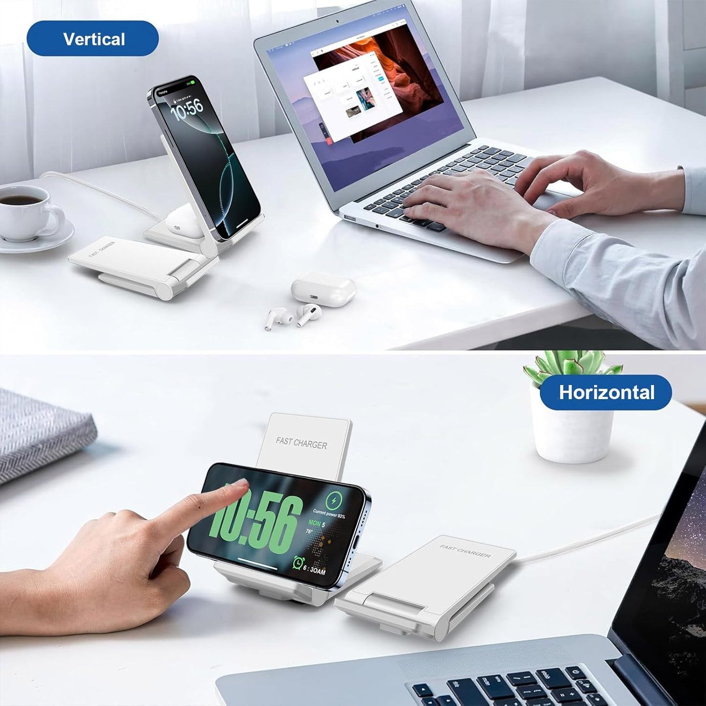 PDKUAI 2 in 1 Wireless Charger,[New Update] 25W Foldable Wireless Charging Station for iPhone 16/16 Pro/15/14/13/12/11/8/Airpods,Dual 15W Fast Dual Induction Charge Stand for Samsung Galaxy/Buds3