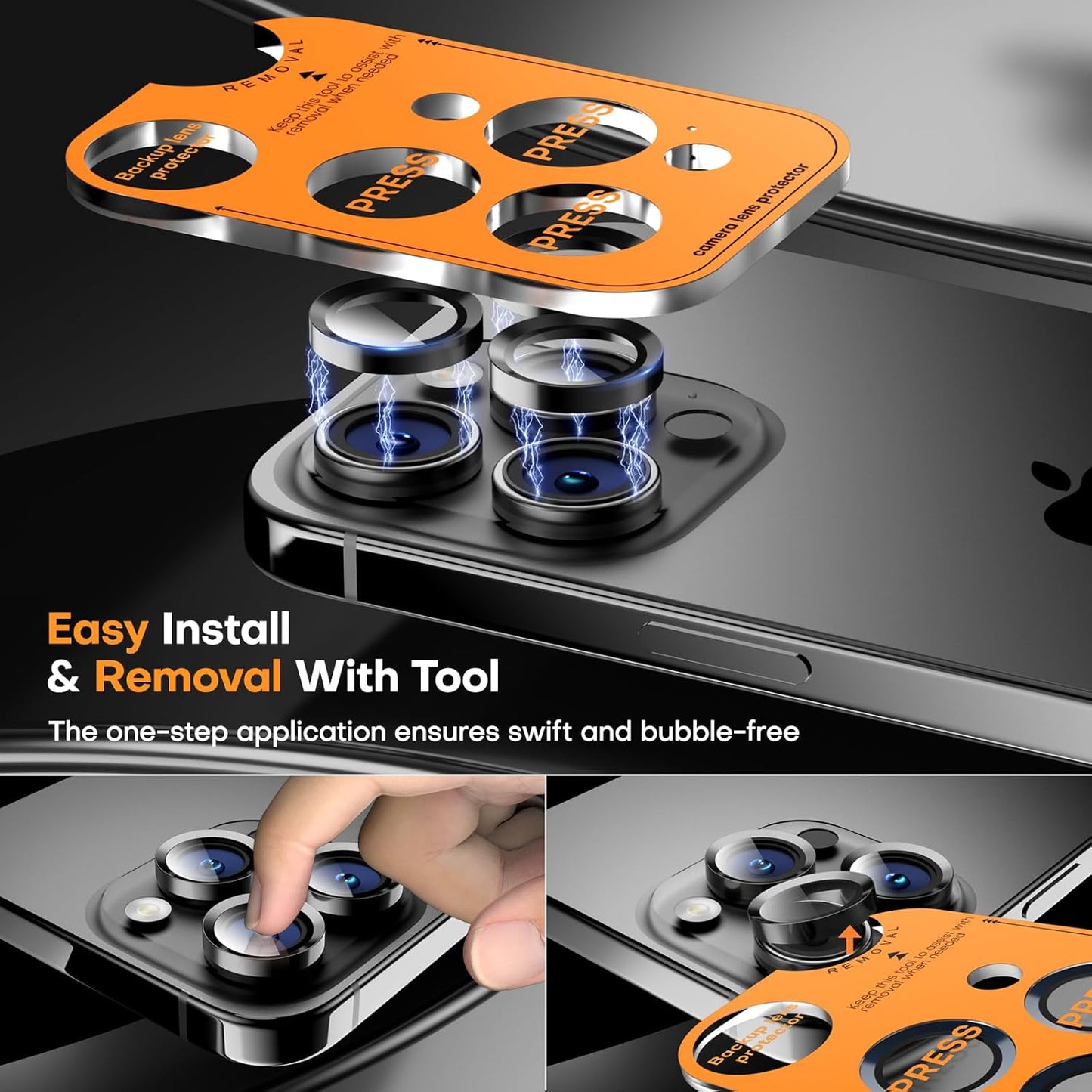 Camera Lens Protector for iPhone 16 Pro Max/16 Pro/15 Pro Max/15 Pro/14 Pro Max/14 Pro, Sapphire Glass Metal Individual Camera Cover Screen, Anti-drop, Case Friendly- Black Titanium