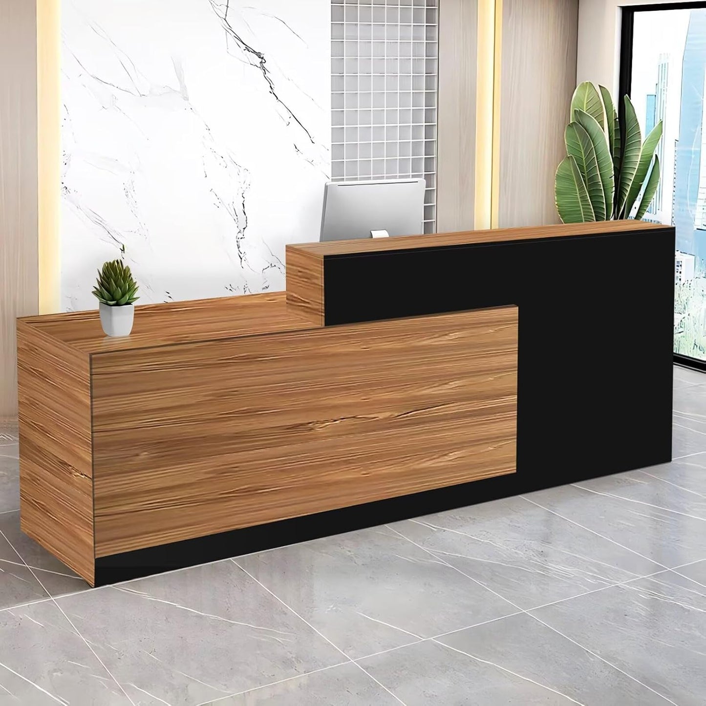 Reception Desk with Counter Modern Checkout Counter with Lockable Drawer Keyboard Tray Receptionist Desk for Office Salon Reception Table A Left 51inch/130cm