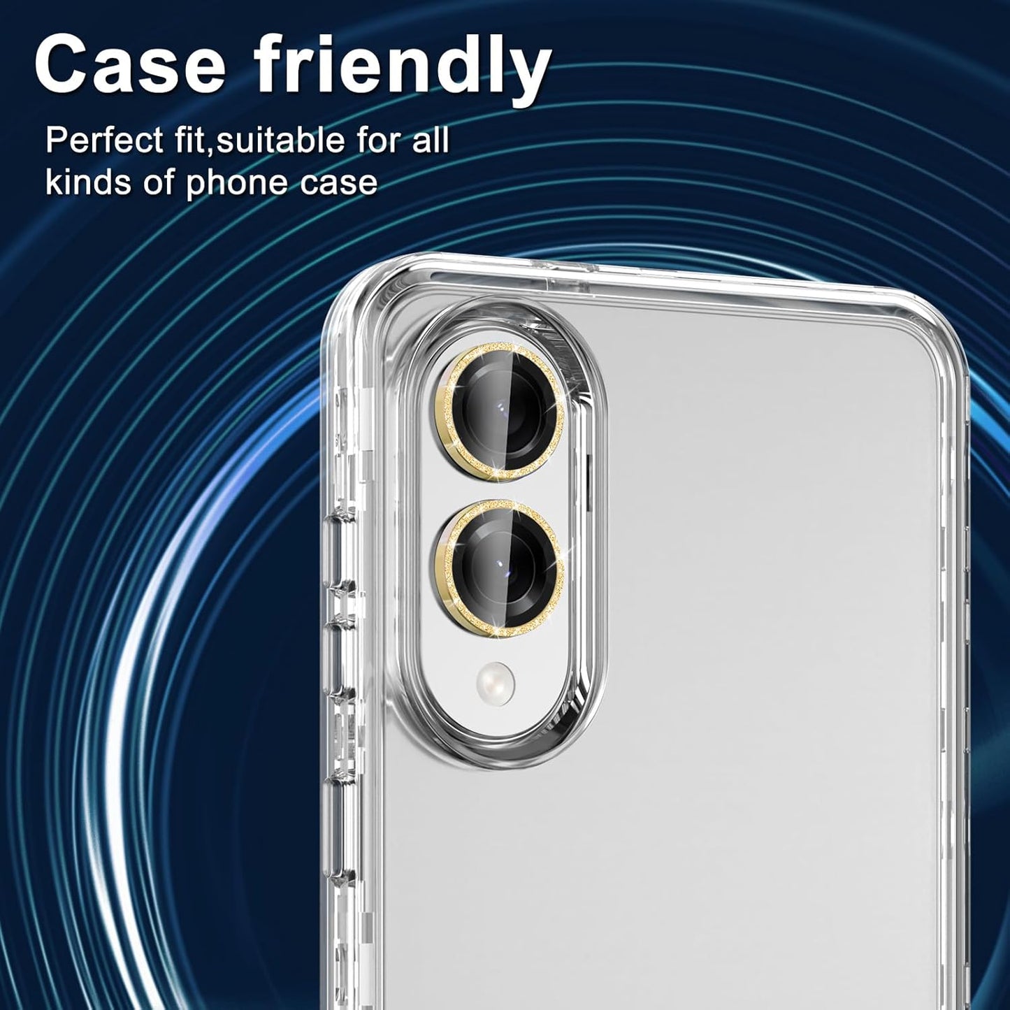 for Samsung Galaxy S25 Edge Camera Lens Protector, Individual Metal Ring Tempered Glass Lens Cover, [Strong Adsorption] Scratch Resistant Ultra-Thin HD Clear Lens Cover, 1 Set-Gold Sparkly