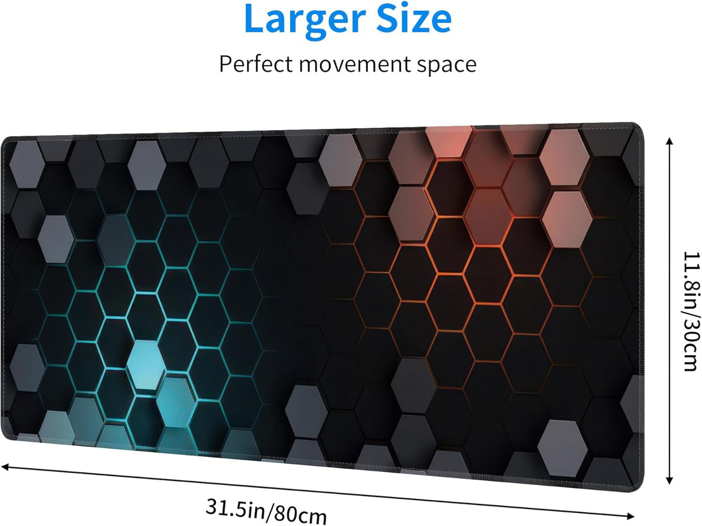 Hexagon Honeycomb Large Mouse Pad,Gaming Keyboard Desk Pad,Extended Mouse Mat Non-Slip Rubber Base with Stitched Edges for Office Game Home XL 31.5"x11.8"
