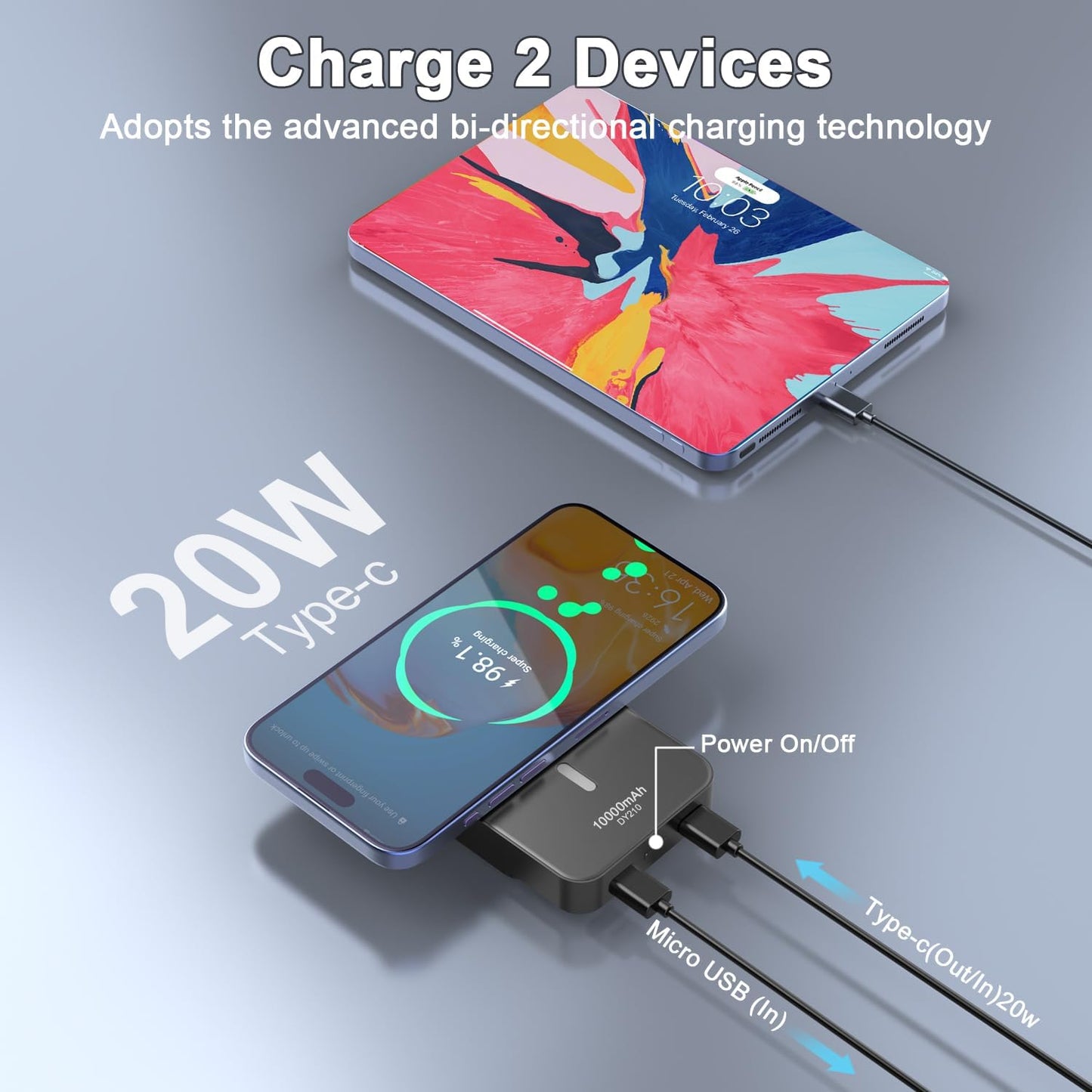 Magnetic Portable Charger, 10000mAh Power Bank with PD 20w Fast Charging, USB C in&Out Battery Pack, Compatible with Mag-Safe for iPhone 16/15/14/13/12 Pro/Pro Max Series, Samsung, Android, and More