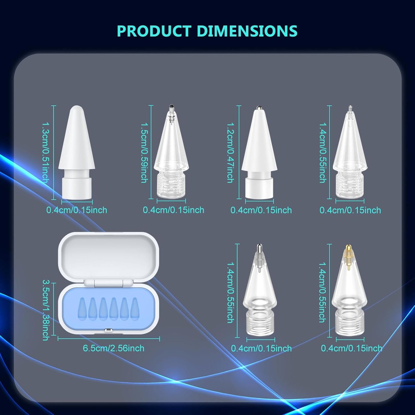 Replacement Tips for Apple Pencil Pro (1st/2nd Gen & USB-C), Upgraded iPad Pen Tips with Carrying Case, Precise Stylus Accessories - 6 Pack, Blue