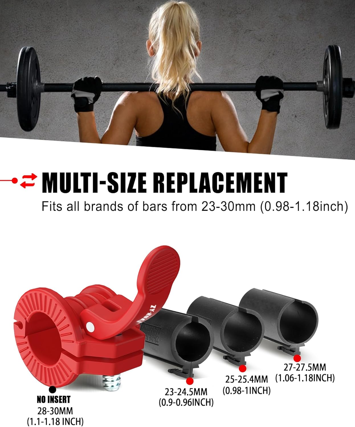 Pro Barbell Clips 1 inch Barbell Clamps 0.9-1.18inch Quick Release Weight Clips for Bars Multi-Size Adjustable Olympic Barbell Clamps