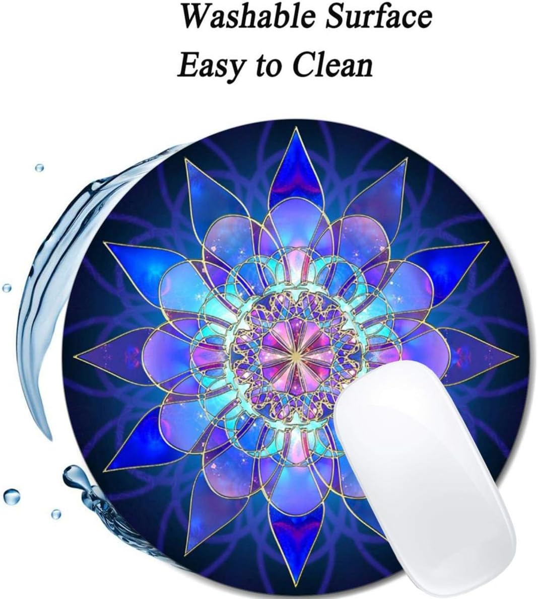 Blue Flower Mandala Mouse Pad Round Non-Slip Rubber Mousepad Laptop Office Computer Decor Cute Desk Accessories Customized Design Mouse Pad