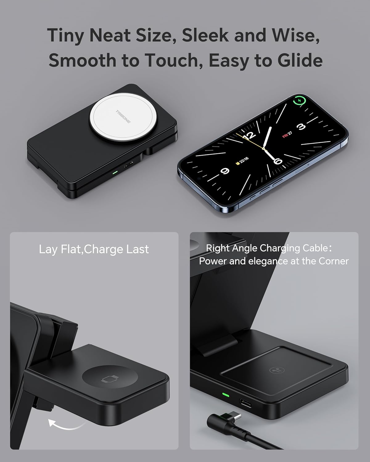 3 in 1 Charging Station for iPhone 16/15/14/13/12 Series, Wireless Charger for Apple Watch，Travel Magnetic Charging Stand for AirPods (Panda Color)