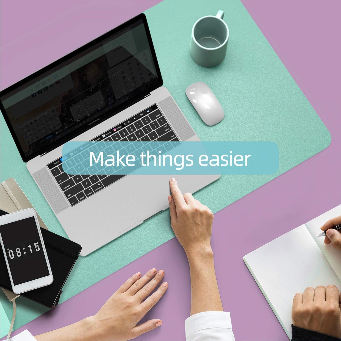 YSAGi Desk Mat, Waterproof Desk Pad,Large Mouse pad for Desk, Leather Desk Pad for Keyboard and Mouse,Dual-Sided Mouse Mat for Office (23.6" x 13.7", Calamine Blue+Cobalt Green)