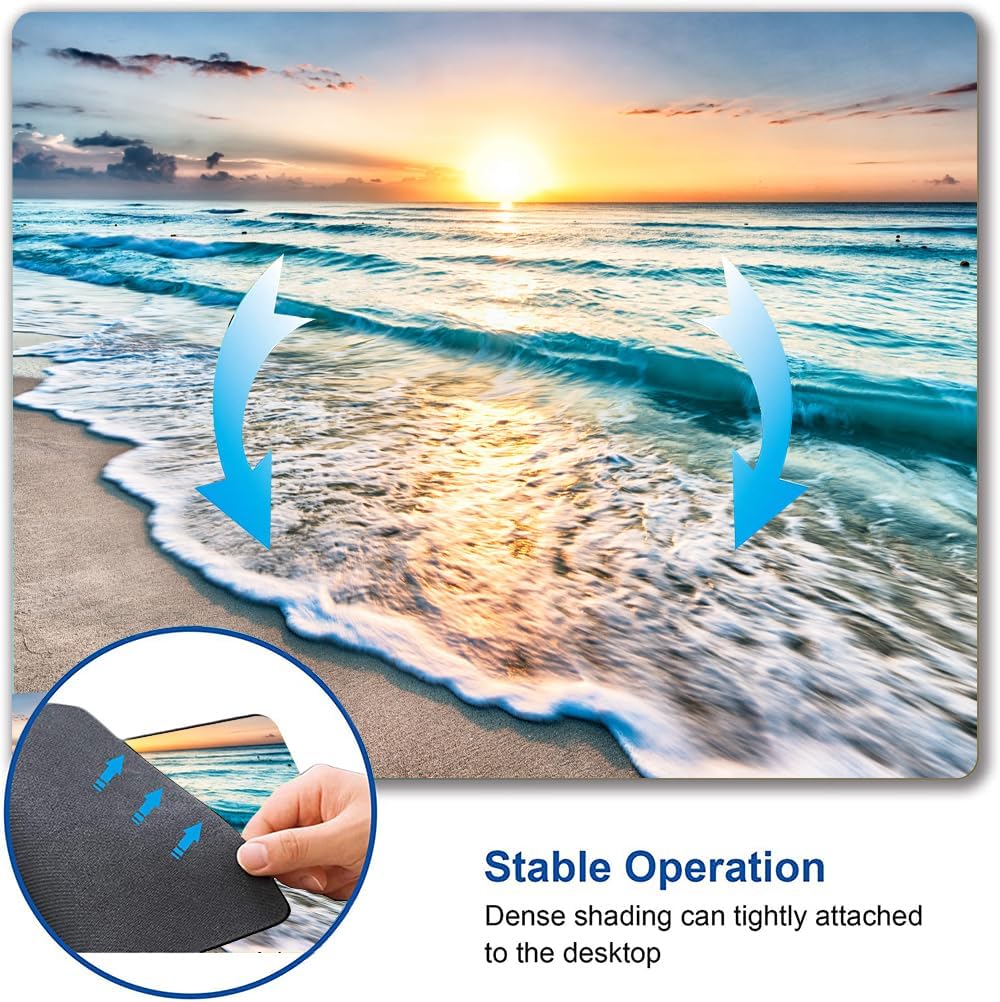 Mouse Pad, Beach Mouse Mat, Square Waterproof Non-Slip Rubber Base Computer MousePads for Desk Office Laptop