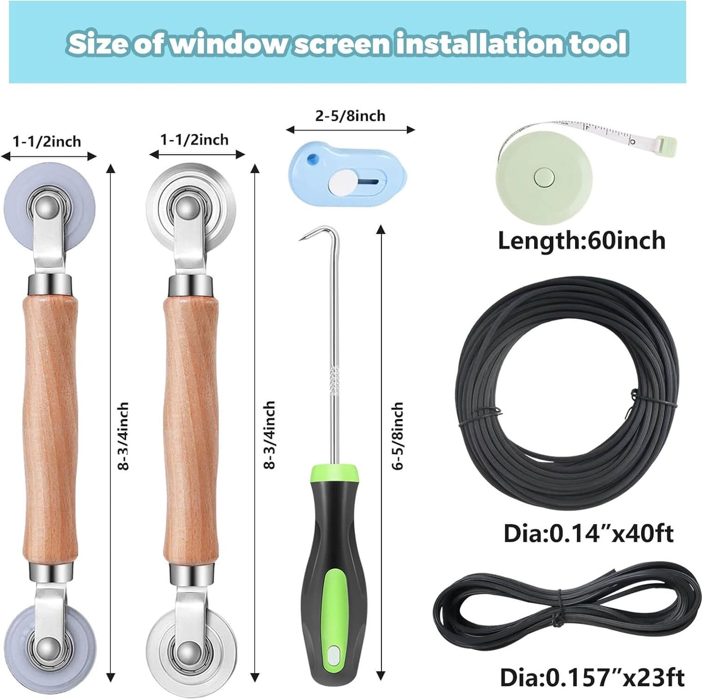 Window Screen Replacement Kit, 8-in-1 DIY Screen Door Repair Kit with Fiberglass Mesh 48"x118" Spline Tools for Sliding Door Patio Screen House Windows French Doors
