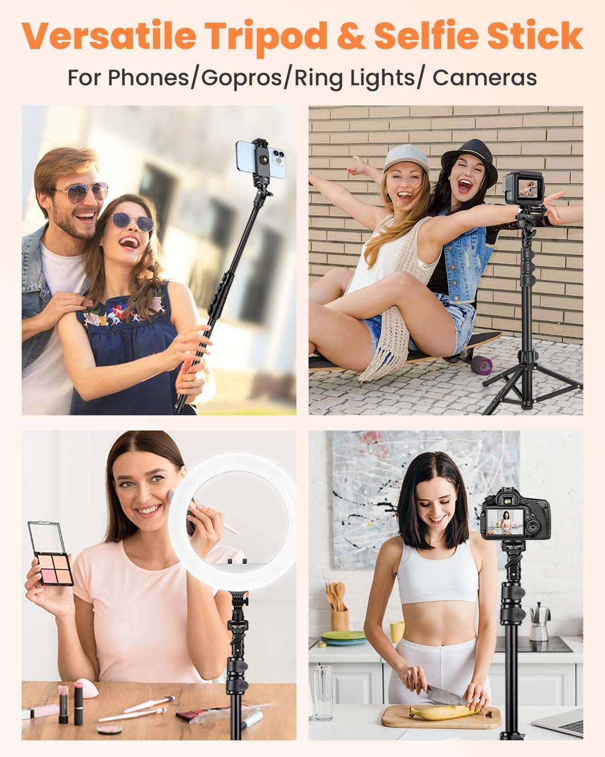 Victiv 71" Phone Tripod, Camera Stand Tripod with Remote and Phone Holder, Sturdy & Stable, Height Adjustable Selfie Stick Mode, Perfect for Selfies Video Recording/Cooking/Vlog/Photo