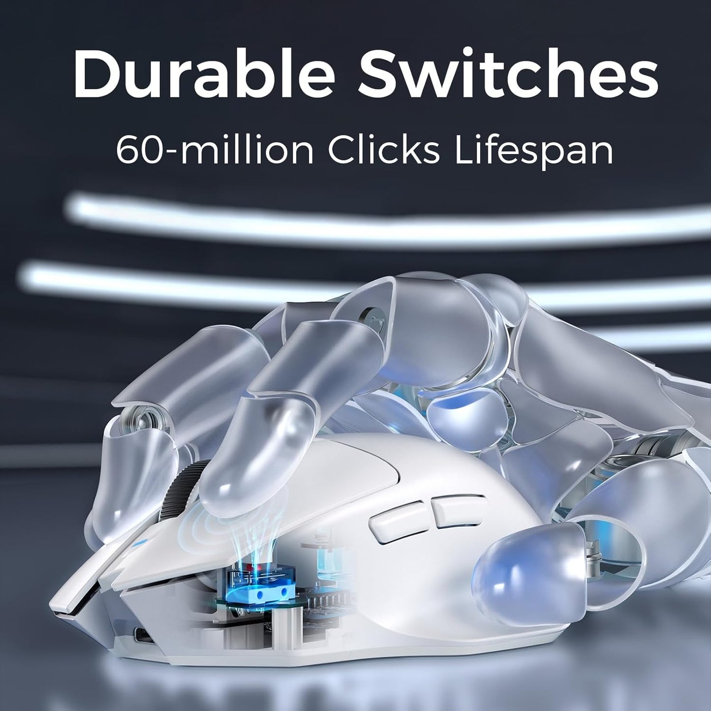 G7 Lightweight Ergonomic Wireless Mouse, PAW3311 12K DPI Sensor, Tri-Mode Connection, Wireless/Wired 1K Polling, 55g Weight, 800mAh Bettery (White)