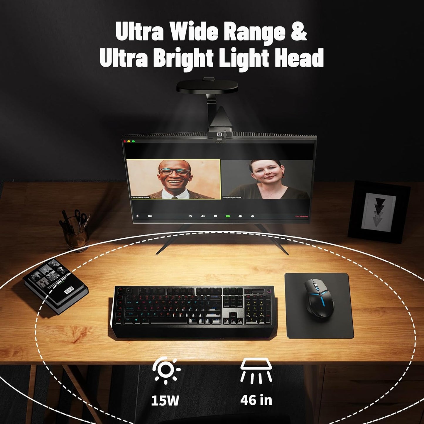 Desk Zoom Meeting Light for Video Conference, Computer Lights with Clamp for Video Call, Eye-Caring Side-Emitting Tech with Adj. Brightness, Color Temp, Memory & Timing Func