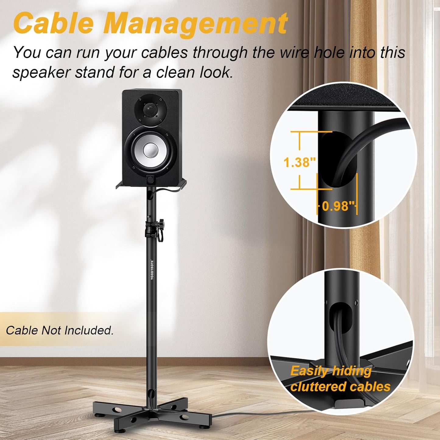Set of 2 Studio Monitor Stands Adjustable Height Speaker Stands with Cable Management