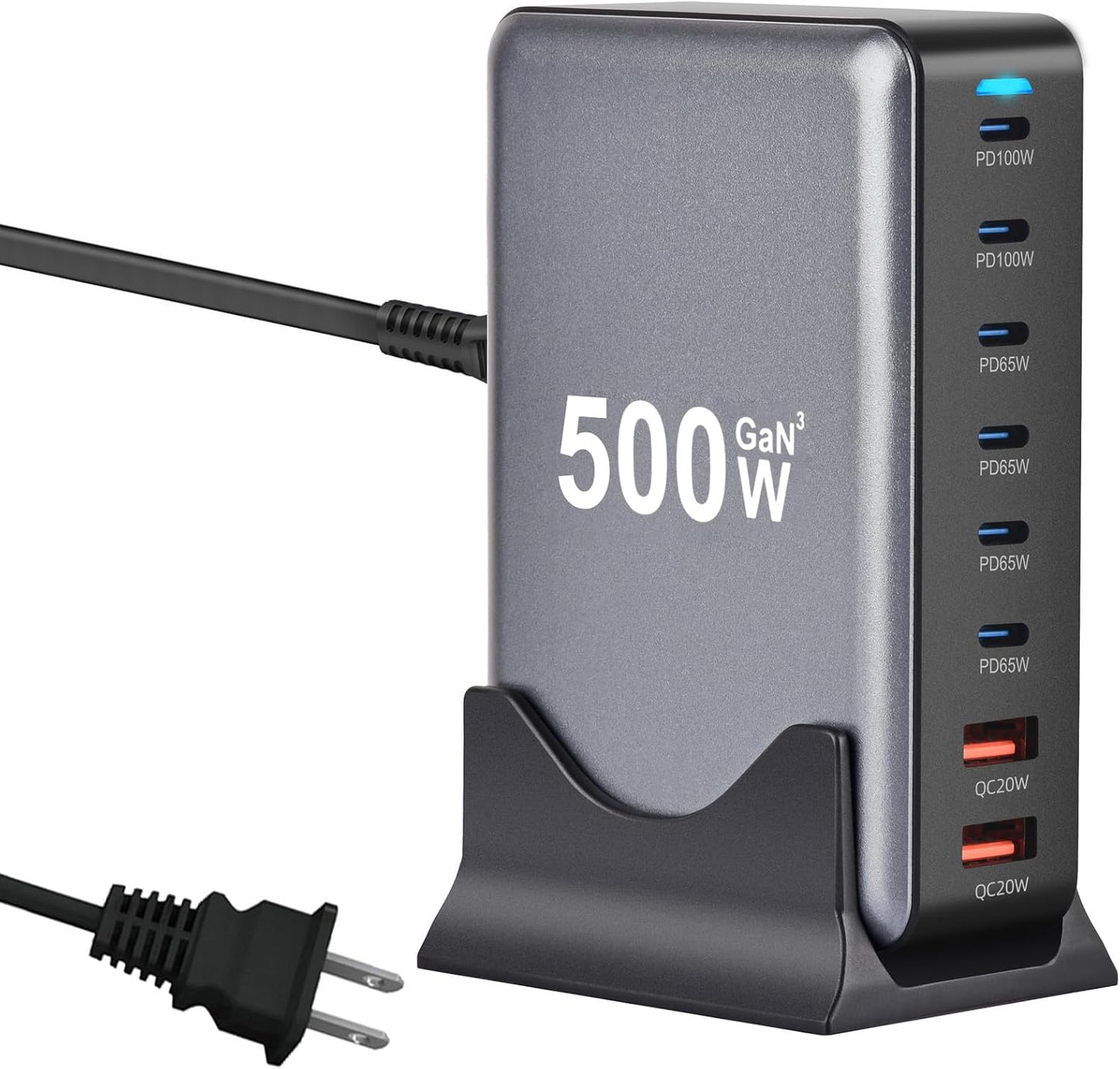 500W USB C Fast Charger Block, 8 Port Charging Station, GaN Ⅲ Multi Port Charging Station Hub for Multiple Devices, Multiport USB Charger Station Compatible with MacBook iPhone iPad Dell
