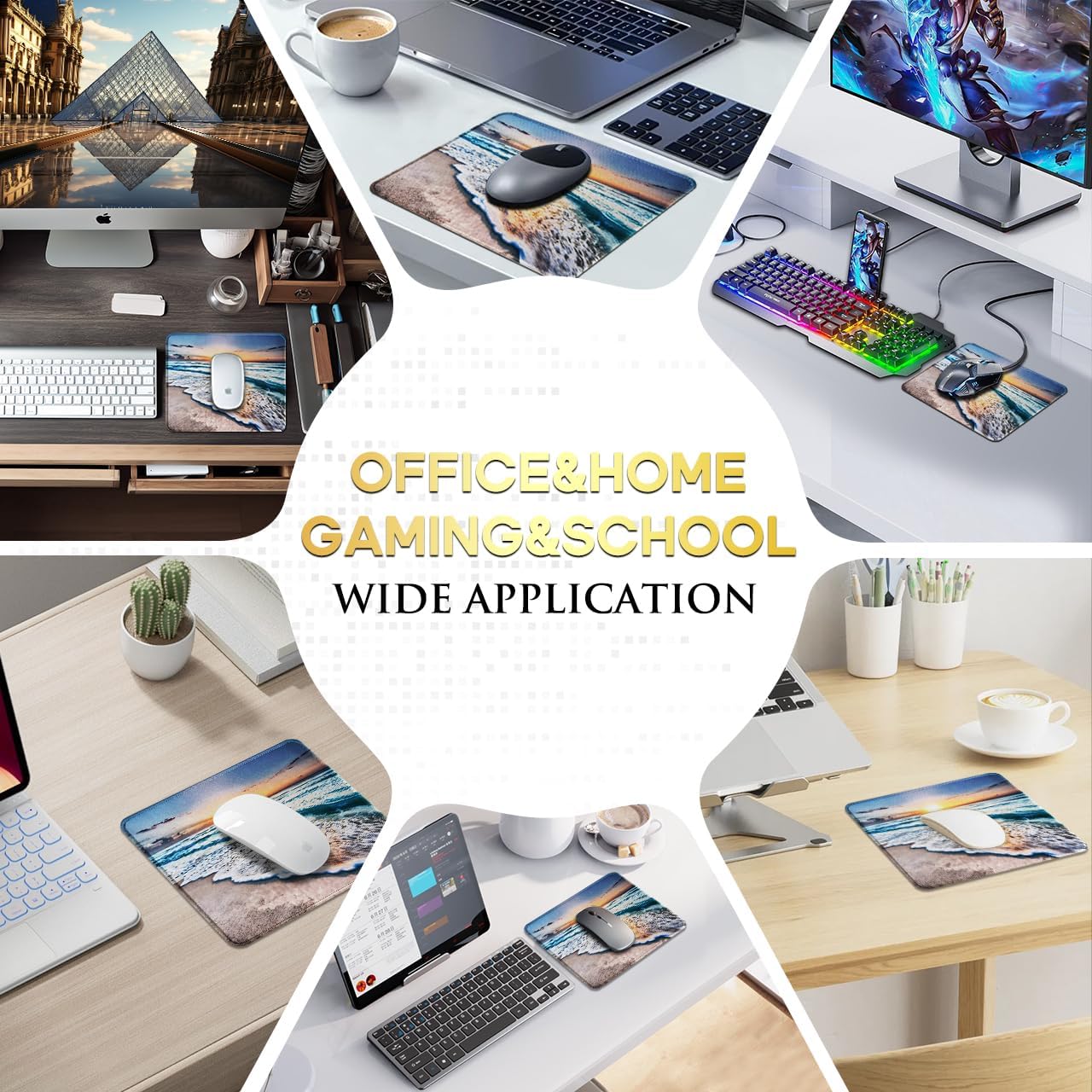 JIKIOU 3 Pack Mouse Pad with Stitched Edge, Comfortable Mouse Pads with Non-Slip Rubber Base, Washable Mousepads Bulk with Lycra Cloth, Mouse Pads for Computers Laptop Mouse 10.2x8.3x0.12in Beach